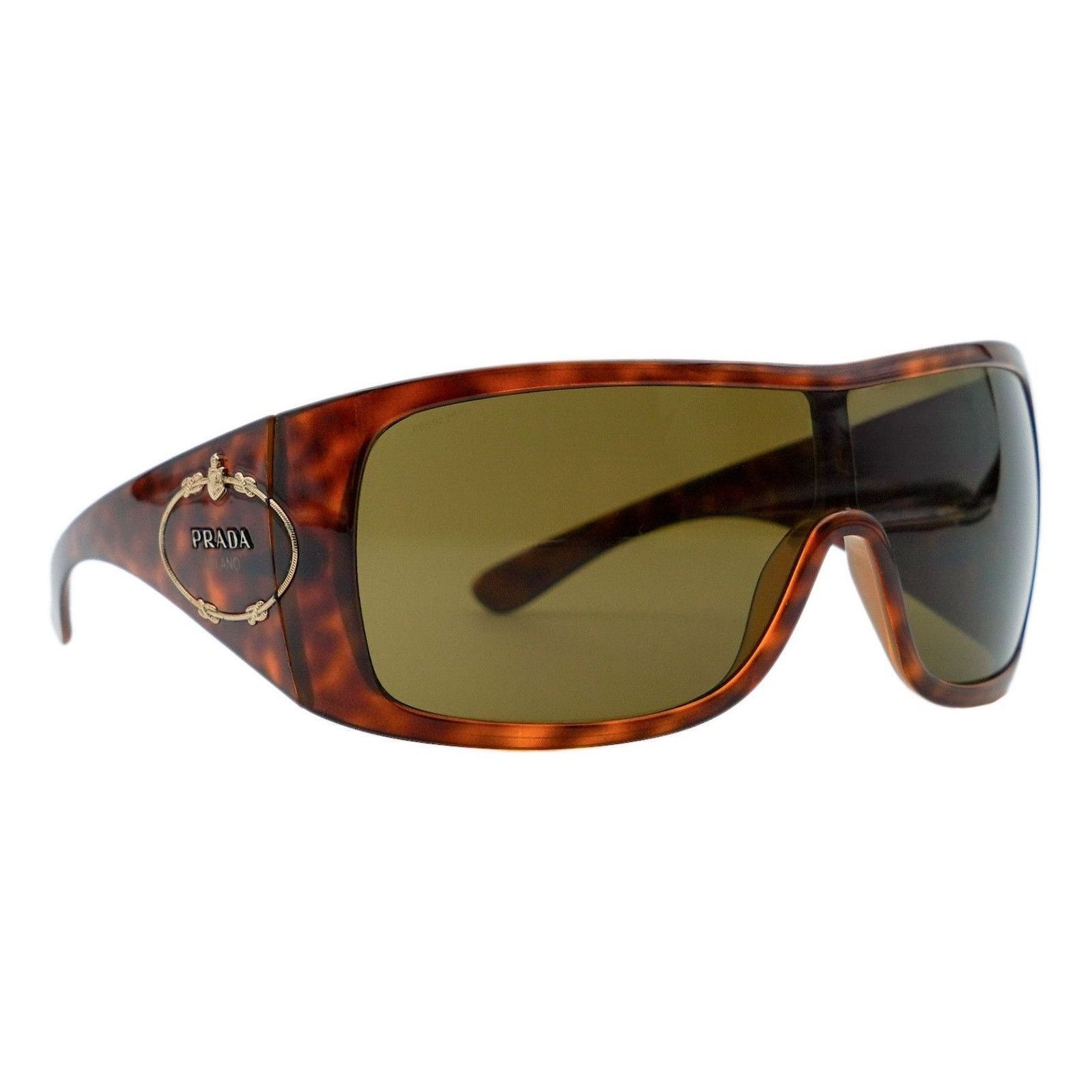 Prada Prada SPR 04H Brown Tortoiseshell Shield Logo Sunglasses Size ONE SIZE - 1 Thumbnail