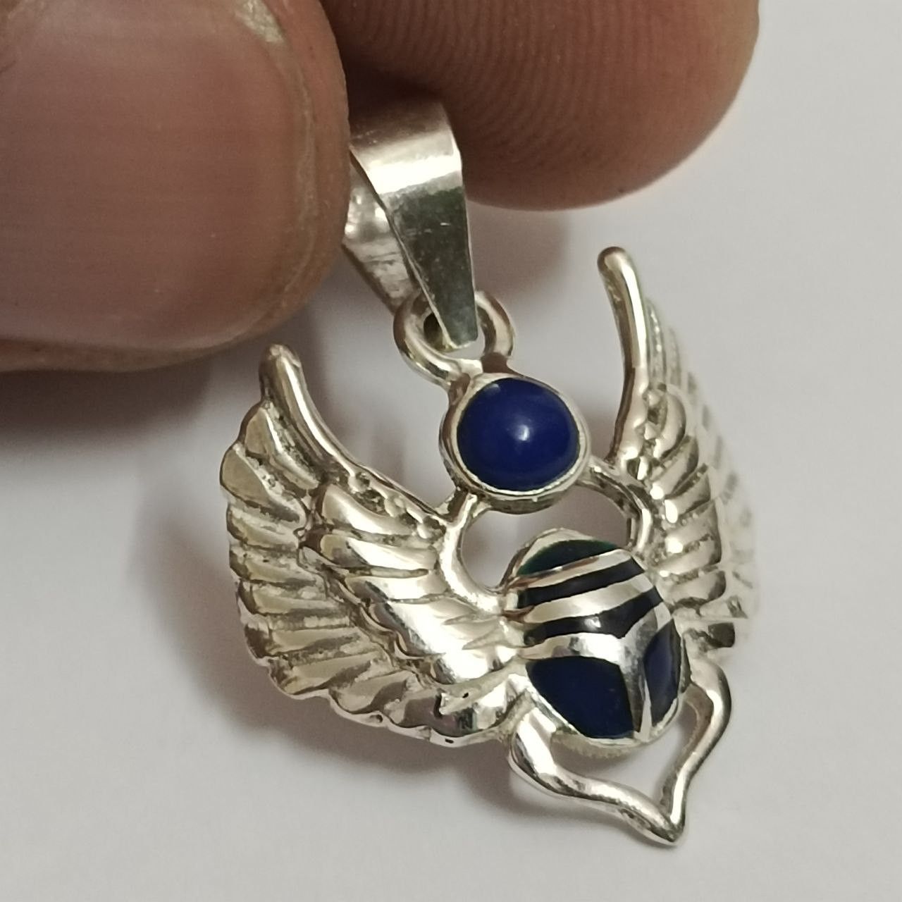 Handmade Egyptian Pharaoh Beetle Necklace in 925 Sterling Silver Size ONE SIZE - 1 Thumbnail