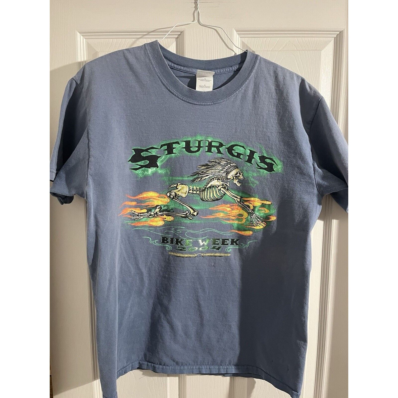Gildan Vtg Sturgis Bike Week 04 Motorcycle Skeleton Flames Men Sz L Size US L / EU 52-54 / 3 - 1 Thumbnail