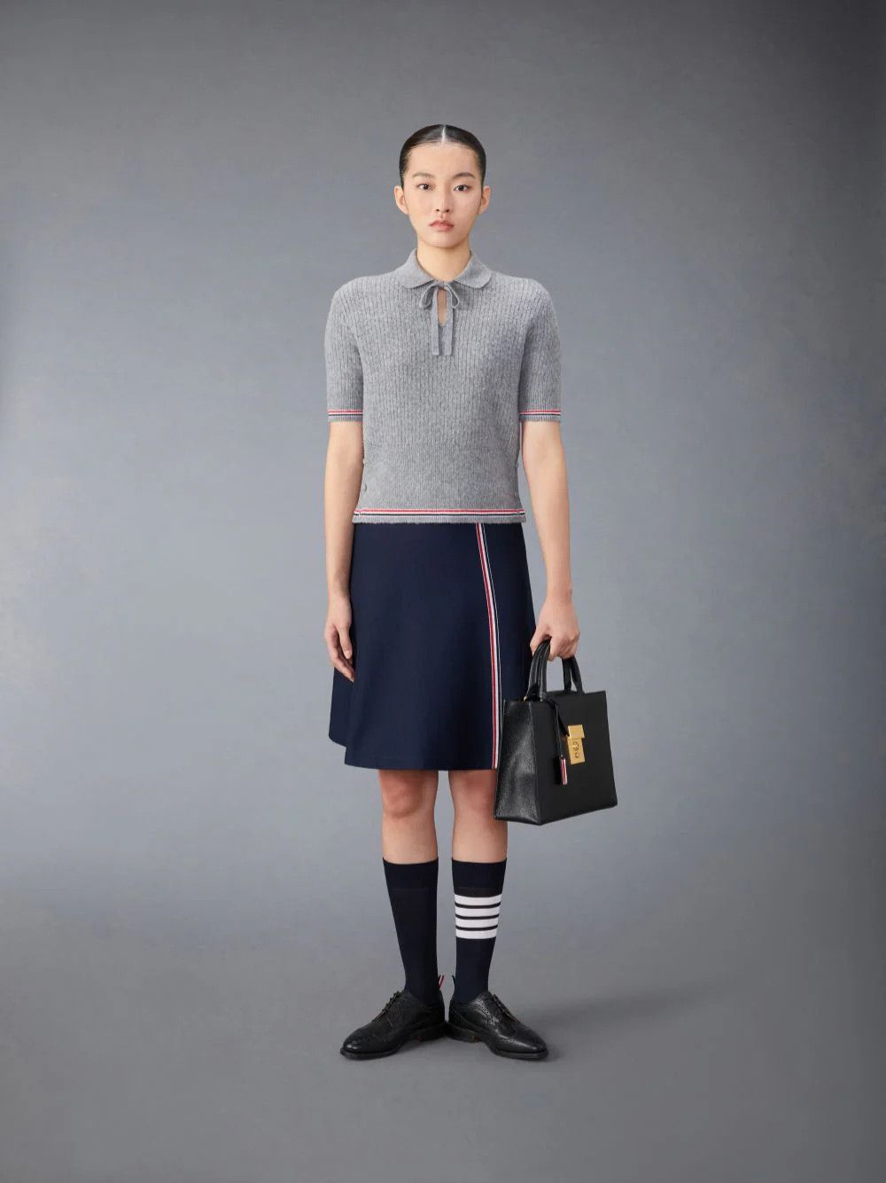 Thom Browne o1s22i1n0924 Short-Sleeved Merino Wool Polo Shirt in Grey Size M / US 6-8 / IT 42-44 - 3 Thumbnail