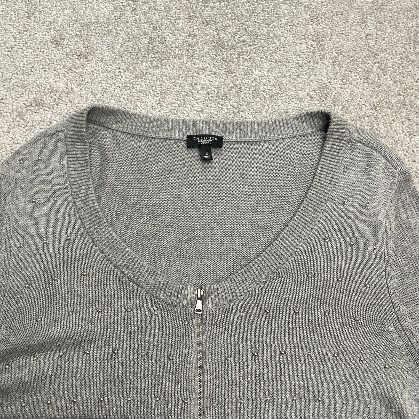 Talbots VINTAGE Talbots Women's Cardigan Sweater Full Zip Studded Knit Plus 1X Gray Casual Size XL / US 12-14 / IT 48-50 - 3 Thumbnail
