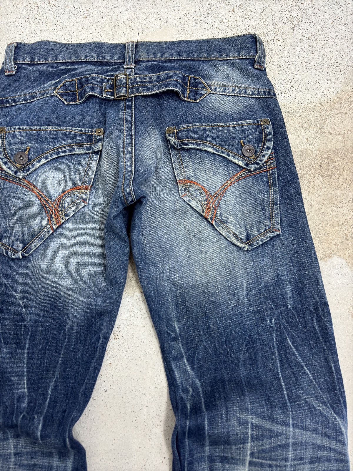 Japanese Brand Vintage Back Number Acid Washed Back Buckle Denim Jeans Size US 32 / EU 48 - 10 Thumbnail