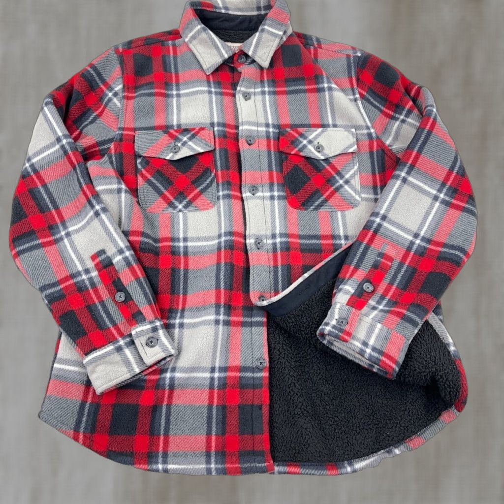 Vintage VINTAGE Boston Traders Shacket Men Large Red Plaid Fleece Shirt Jacket Sherpa Lined Size US L / EU 52-54 / 3 - 1 Thumbnail