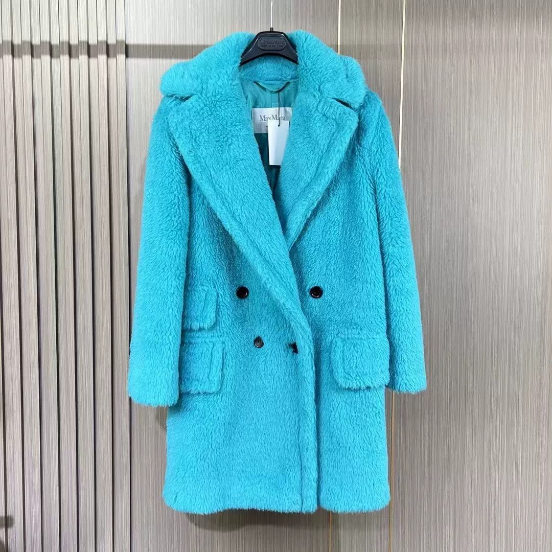 Max Mara Maxmara Lake Blue Teddy Fur Coat Size XXS / US 00 / IT 34 - 1 Thumbnail