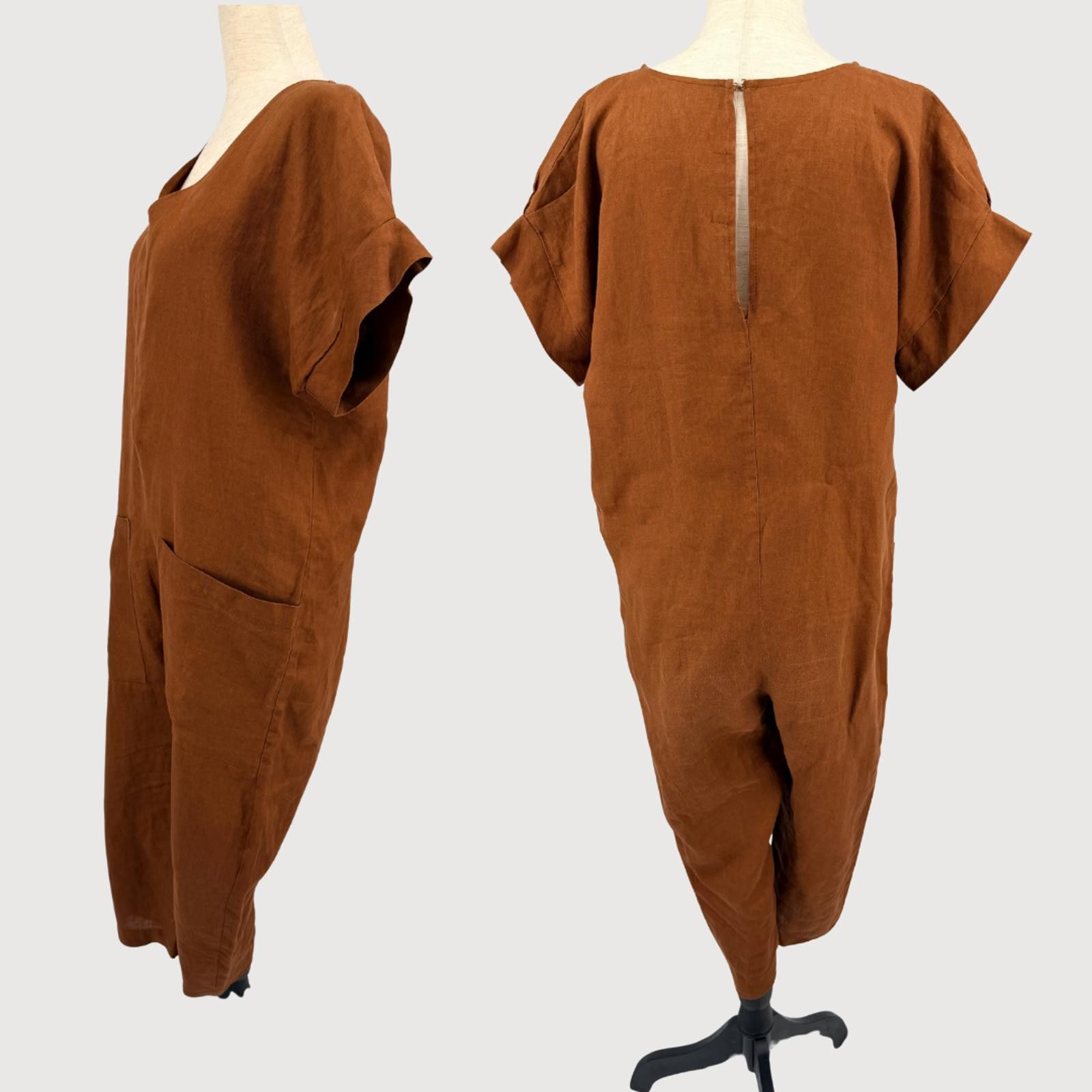 Other S. Kanouni Linen Jumpsuit Camel Made USA Size 2 Size 26" / US 2 / IT 38 - 4 Thumbnail