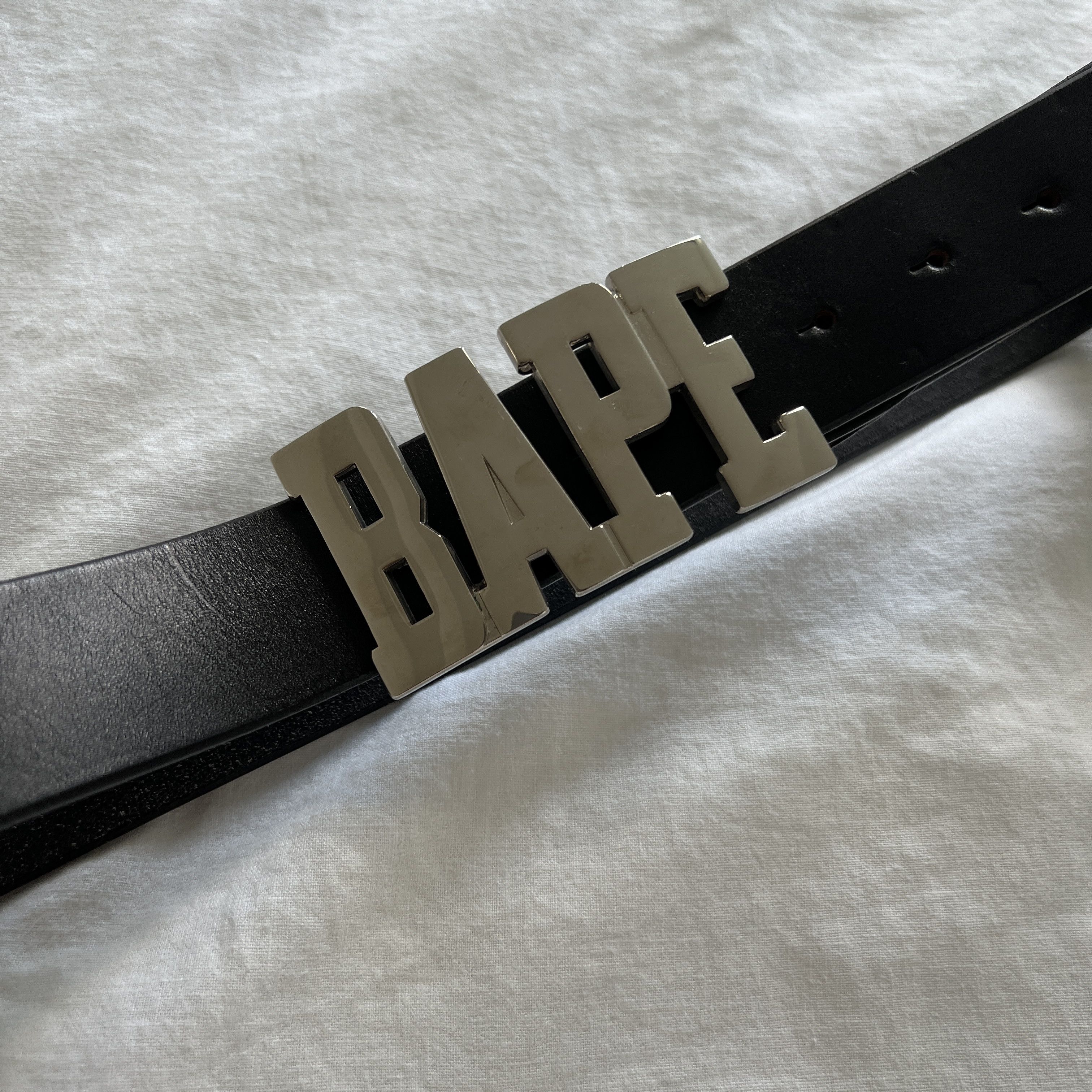 Bape BAPE Silver Belt Buckle with Black Leather Belt Size 36 - 2 Thumbnail
