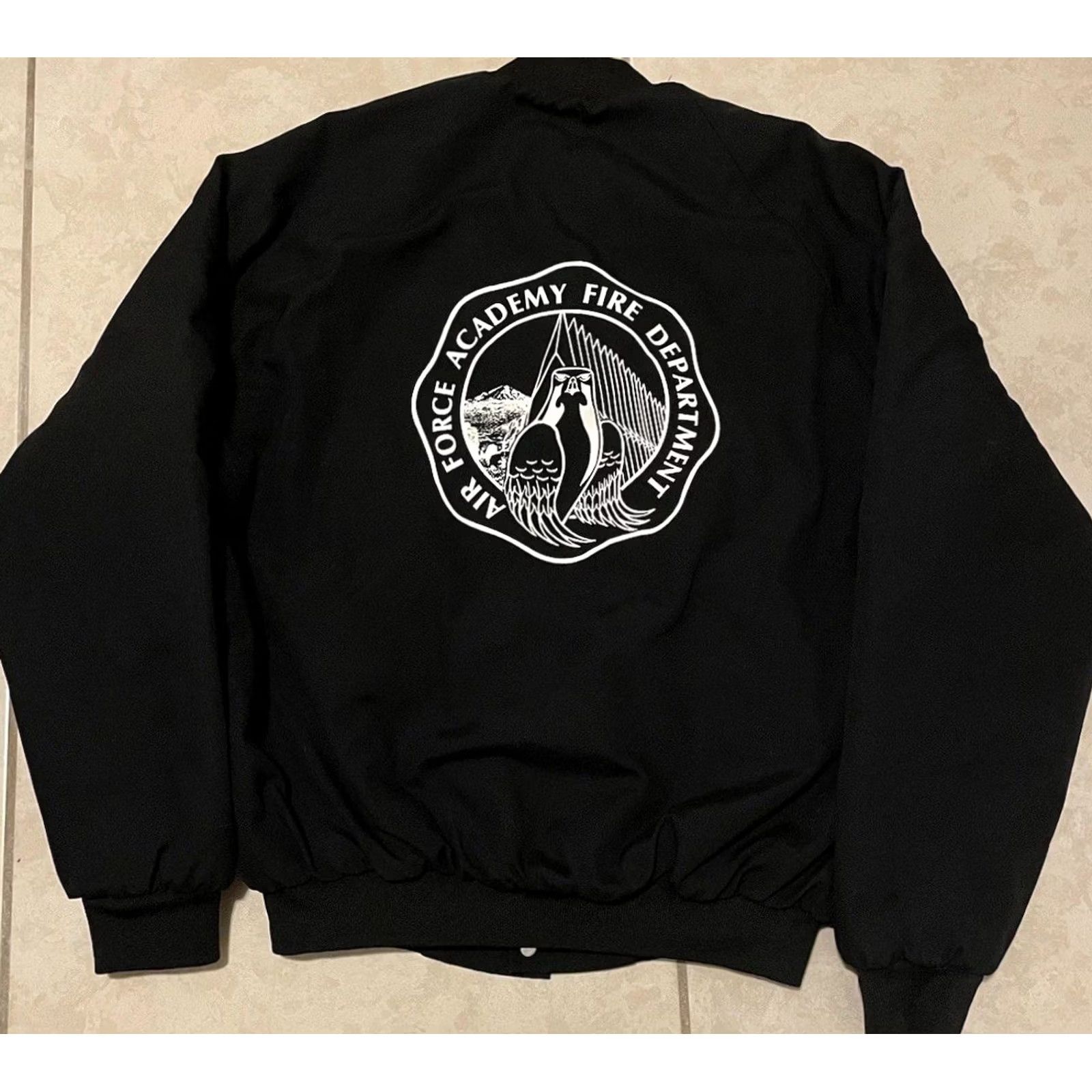 Vintage VINTAGE Air Force Academy Fire Dept Jacket Men S Black 80s 70s 90s Grunge College Bomber Jacket US Army Usmc Navy USA Military Track & Field Size US S / EU 44-46 / 1 - 2 Thumbnail