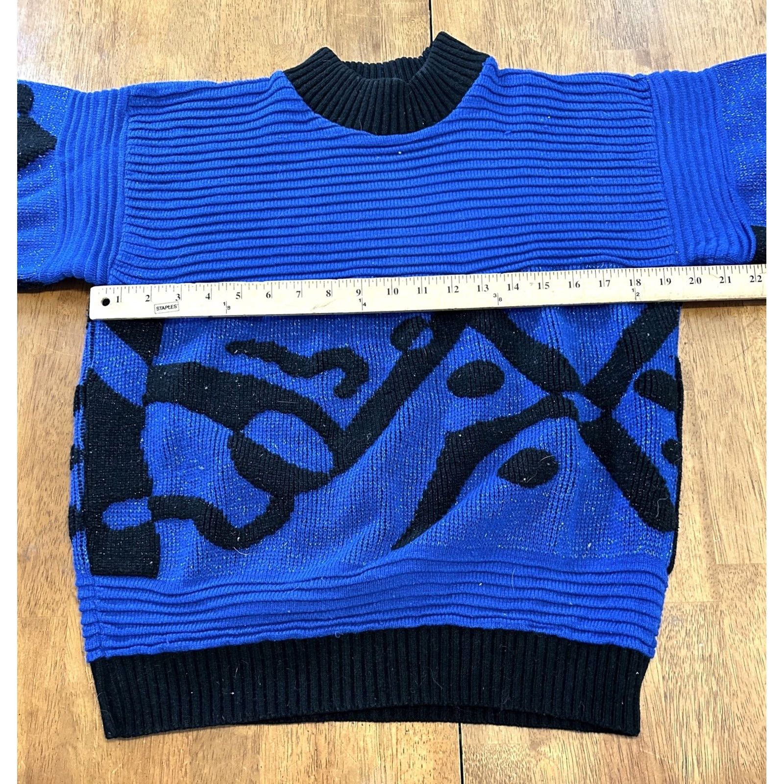 Vintage VINTAGE Blue Geometric Knit Sweater Medium Women's Textured Glitter Groovy 90s Size M / US 6-8 / IT 42-44 - 5 Thumbnail