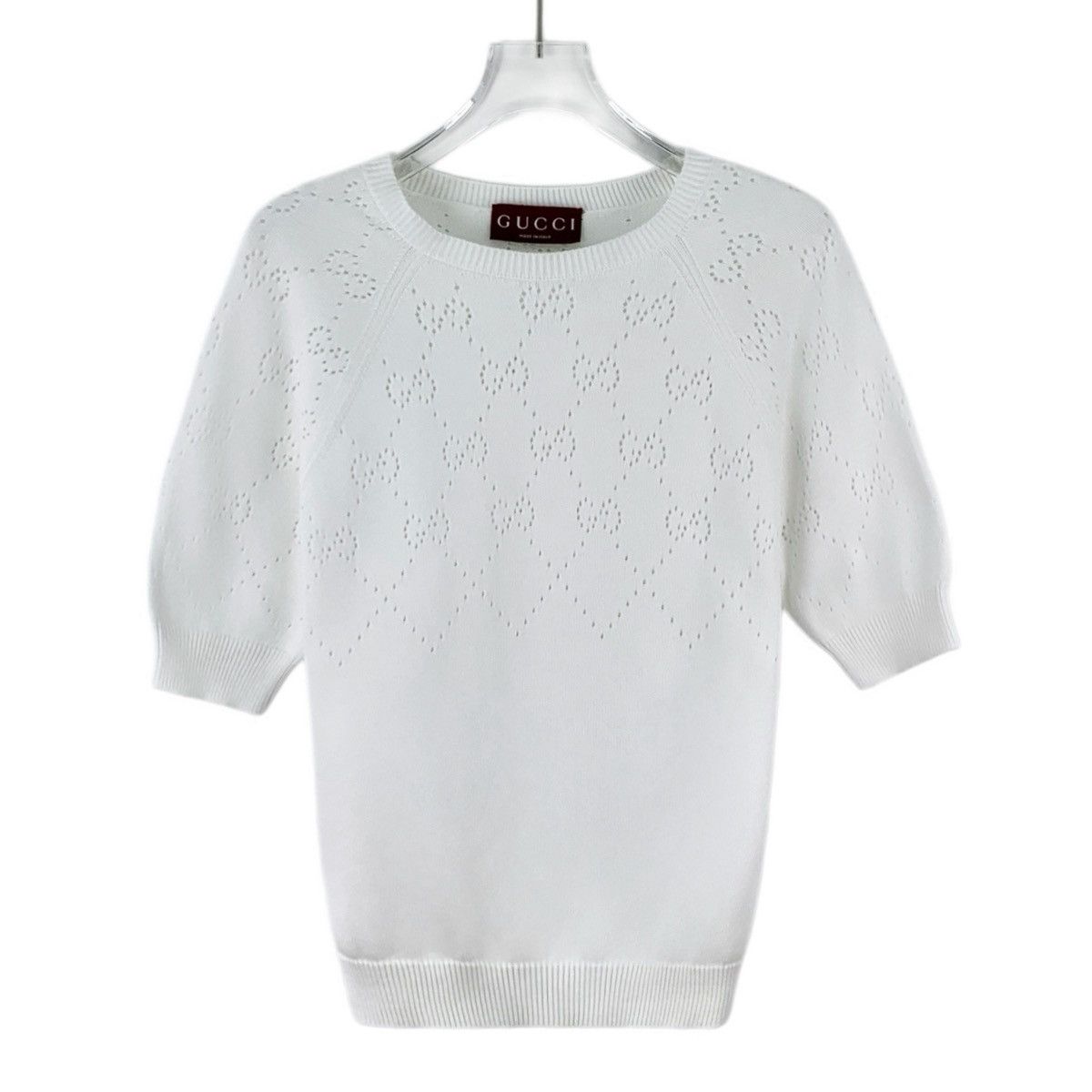 Gucci Gucci White Double G Hollow Out Short Sleeve Knit Top K26WX Size S / US 4 / IT 40 - 1 Thumbnail