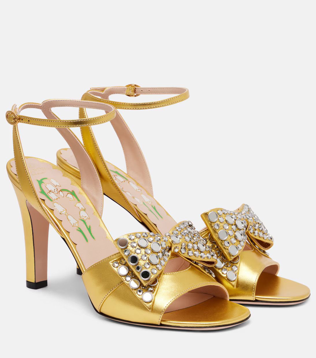 Christian Louboutin os11x0326 Bowow 95 Embellished Metallic Sandals in Gold Size US 10 / IT 40 - 2 Thumbnail