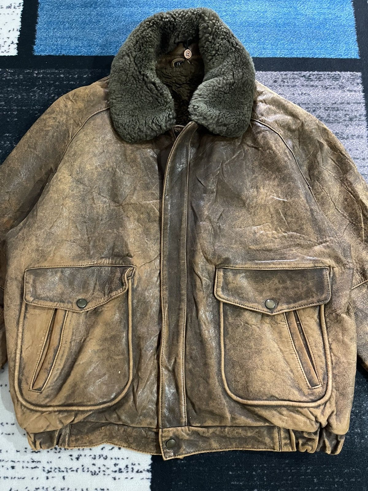 Vintage Vintage Unbrand Leather Bomber Jacket Size US L / EU 52-54 / 3 - 5 Thumbnail