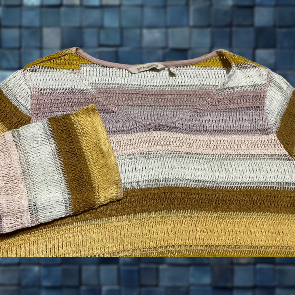 Soft Surroundings Soft Surroundings Blouse Womens PM Multicolor Striped V-Neck Knit 3/4 Sleeve Size M / US 6-8 / IT 42-44 - 1 Thumbnail