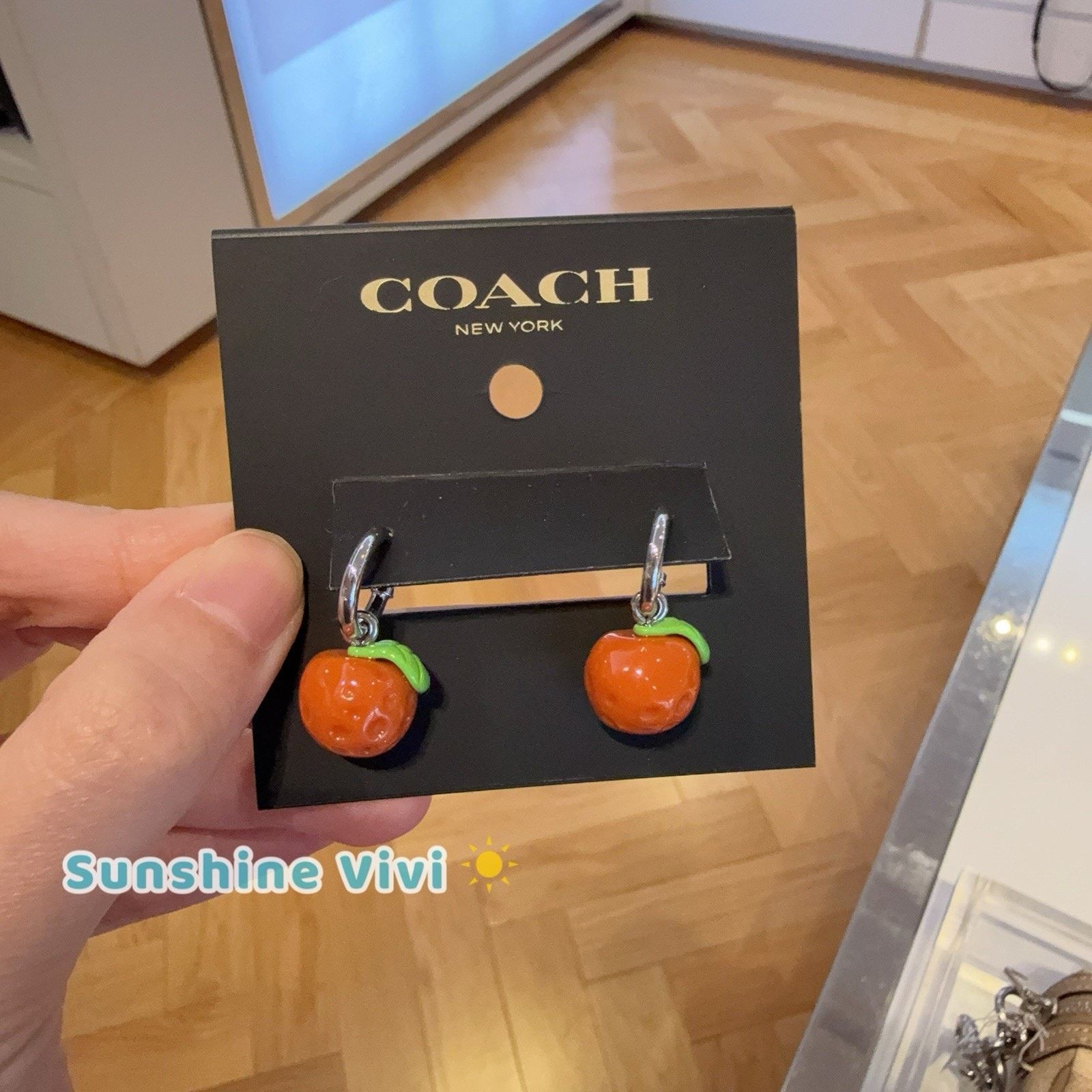 Coach NEW Coach Charm Huggie Earrings Orange CBB23 Silver/Orange Size ONE SIZE - 3 Thumbnail