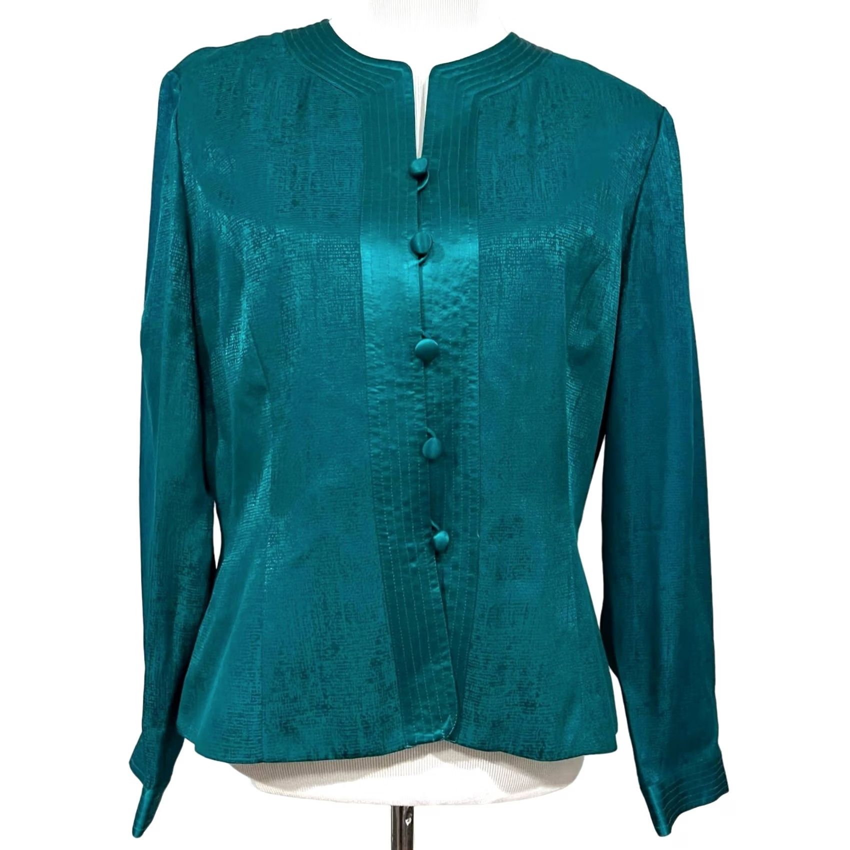 Adrianna Papell VINTAGE Adrianna Papell Silk Skirt Suit Set Jacket & Skirt 14 Teal Green/Blue Women Adults Mens Girls Size 36" / US 14 / IT 50 - 4 Thumbnail