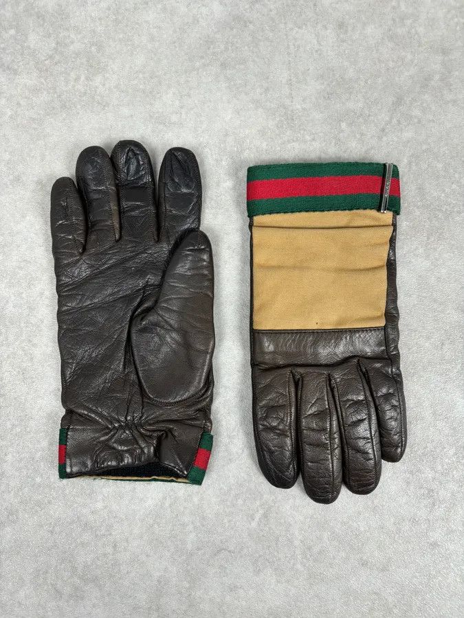 Gucci AW2001 Gucci Beige Canvas & Brown Leather Gloves by Tom Ford Size ONE SIZE - 3 Thumbnail