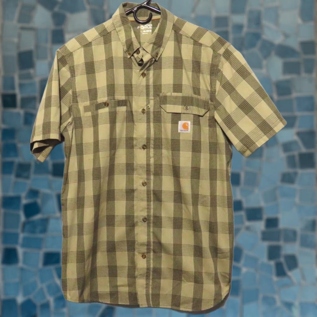 Carhartt Carhartt Shirt Men L Tan Plaid Button Short Sleeve Relaxed Fit Work Vented Pocket Stain Fighting Sweat Wicking Western Casual Size US L / EU 52-54 / 3 - 1 Thumbnail