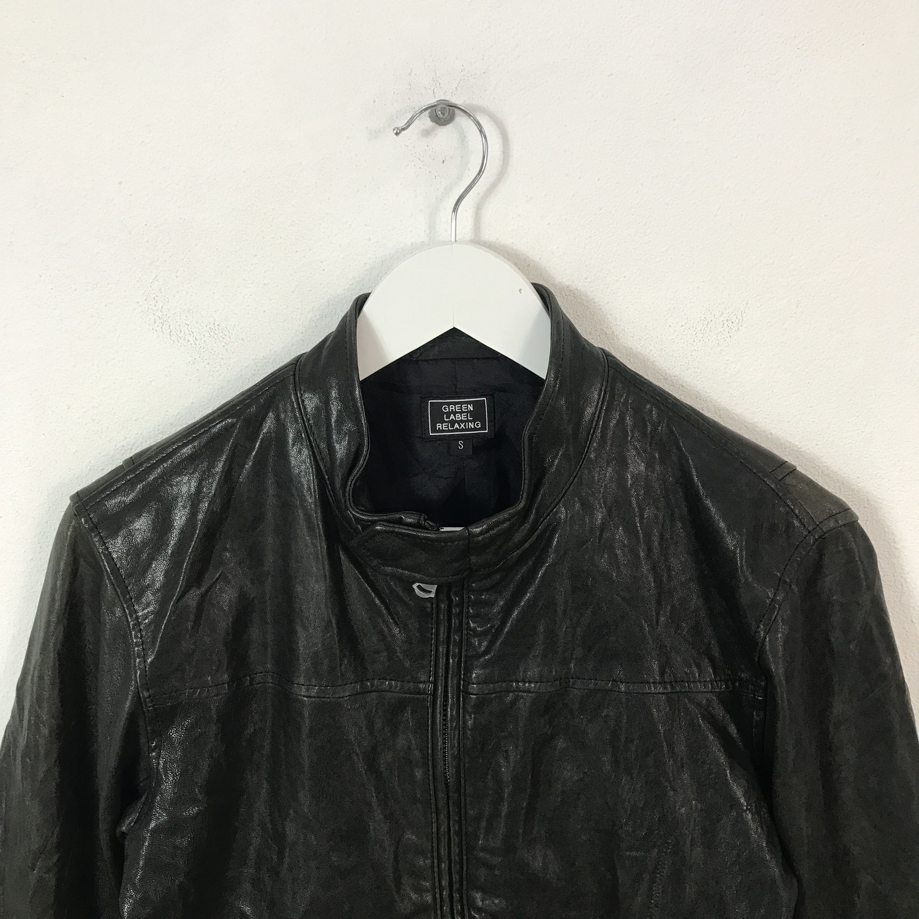 Japanese Brand Vtg green label Leather jacket biker style Size US S / EU 44-46 / 1 - 2 Thumbnail