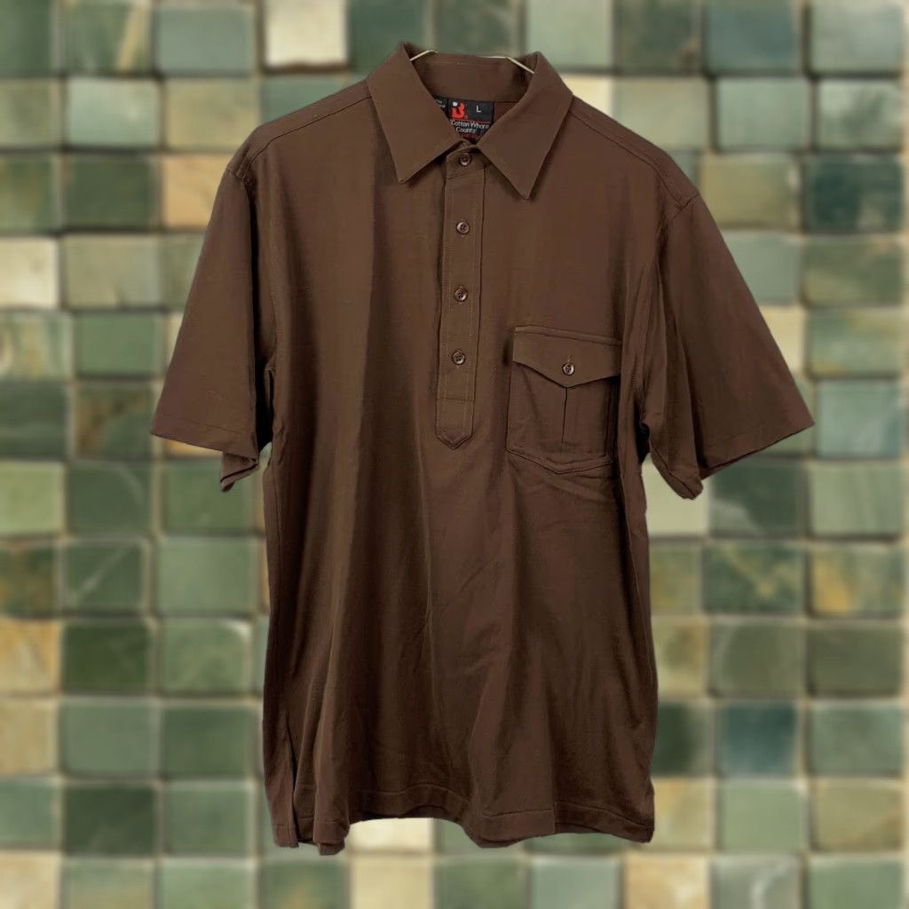 Vintage VINTAGE 90s Robert Bruce Polo Brown Large Shirt Men Regular Short Sleeve Preppy Cotton Blend Polo Shirt Size US L / EU 52-54 / 3 - 1 Thumbnail