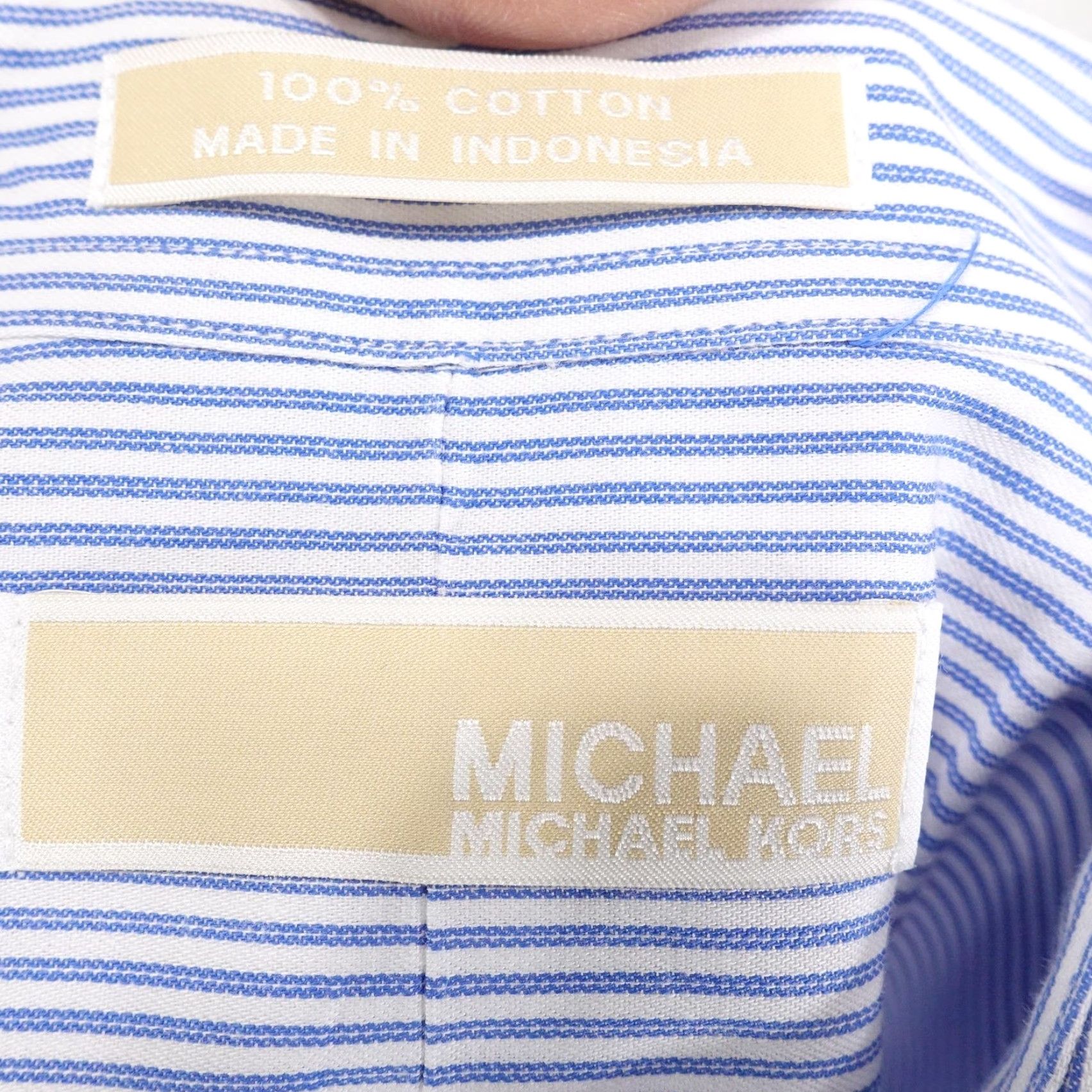 Michael Kors Michael Kors Dress Shirt Mens XL 17.5 34/35 Blue Stripe Cotton Regular Fit Size 46R - 6 Thumbnail