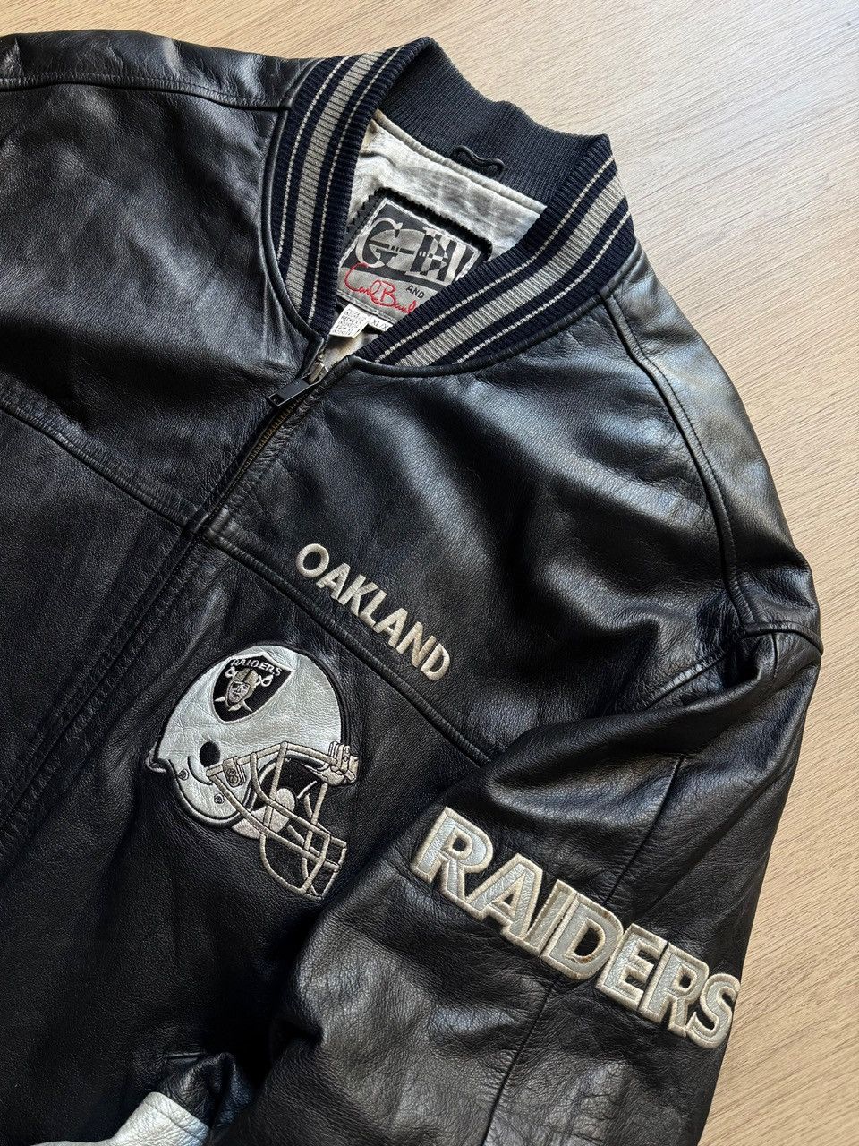 Genuine Leather Vintage 90s NFL Oakland Raiders Carl Banks Leather Jacket XL Size US XL / EU 56 / 4 - 5 Thumbnail