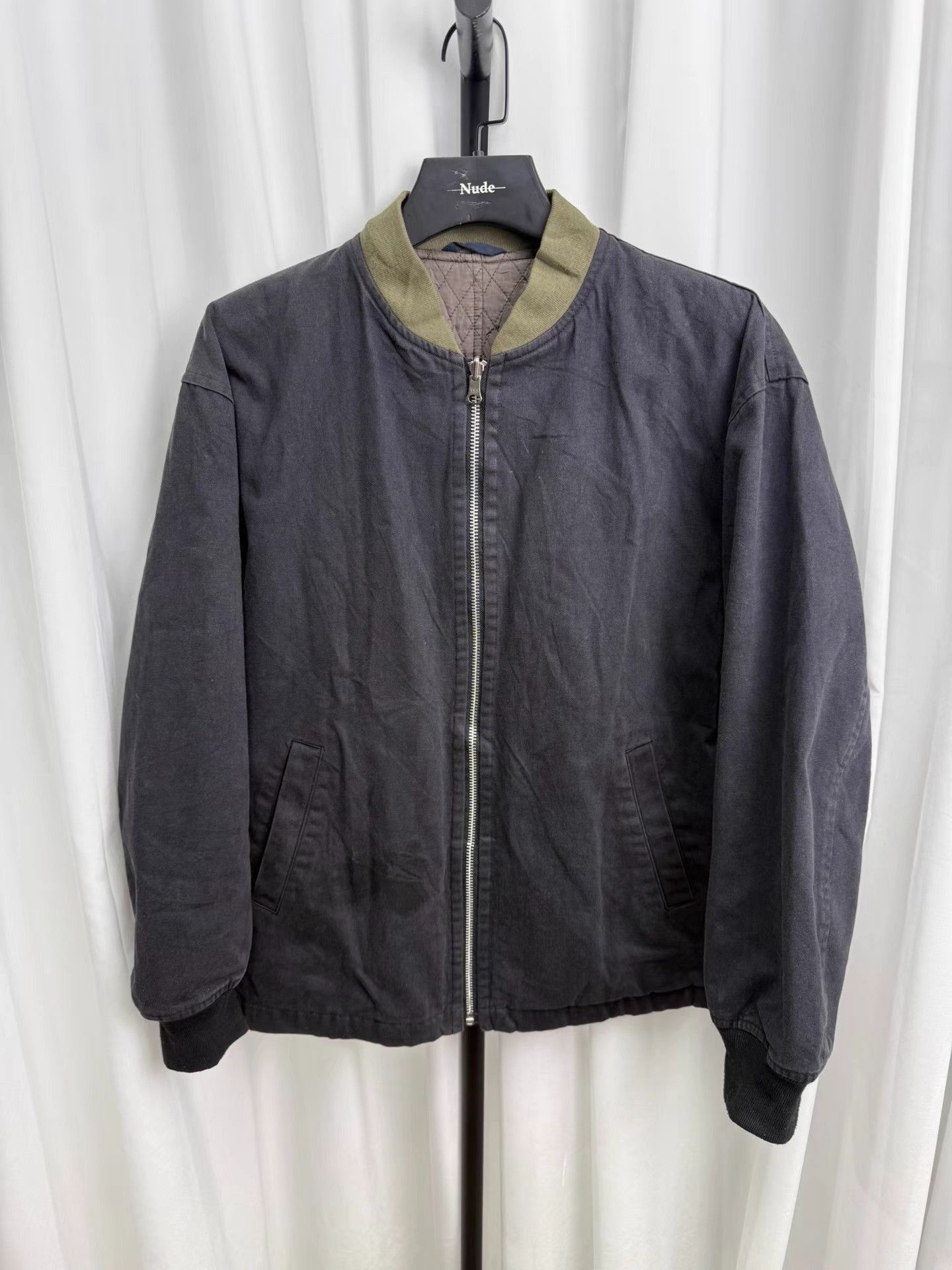 Comme des Garcons Homme Black Bomber Jacket with Green Collar, Size L Size US L / EU 52-54 / 3 - 1 Thumbnail