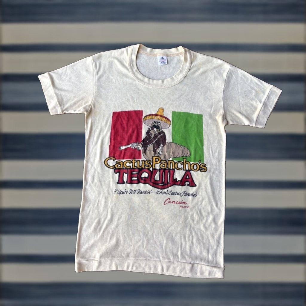 Vintage VINTAGE 80s Cactus Pancho’s Tequila Mexico T-Shirt Medium Short Sleeve Crew Neck Men’s Cotton Blend Knit Logo Graphic Print Cream Size US M / EU 48-50 / 2 - 1 Thumbnail
