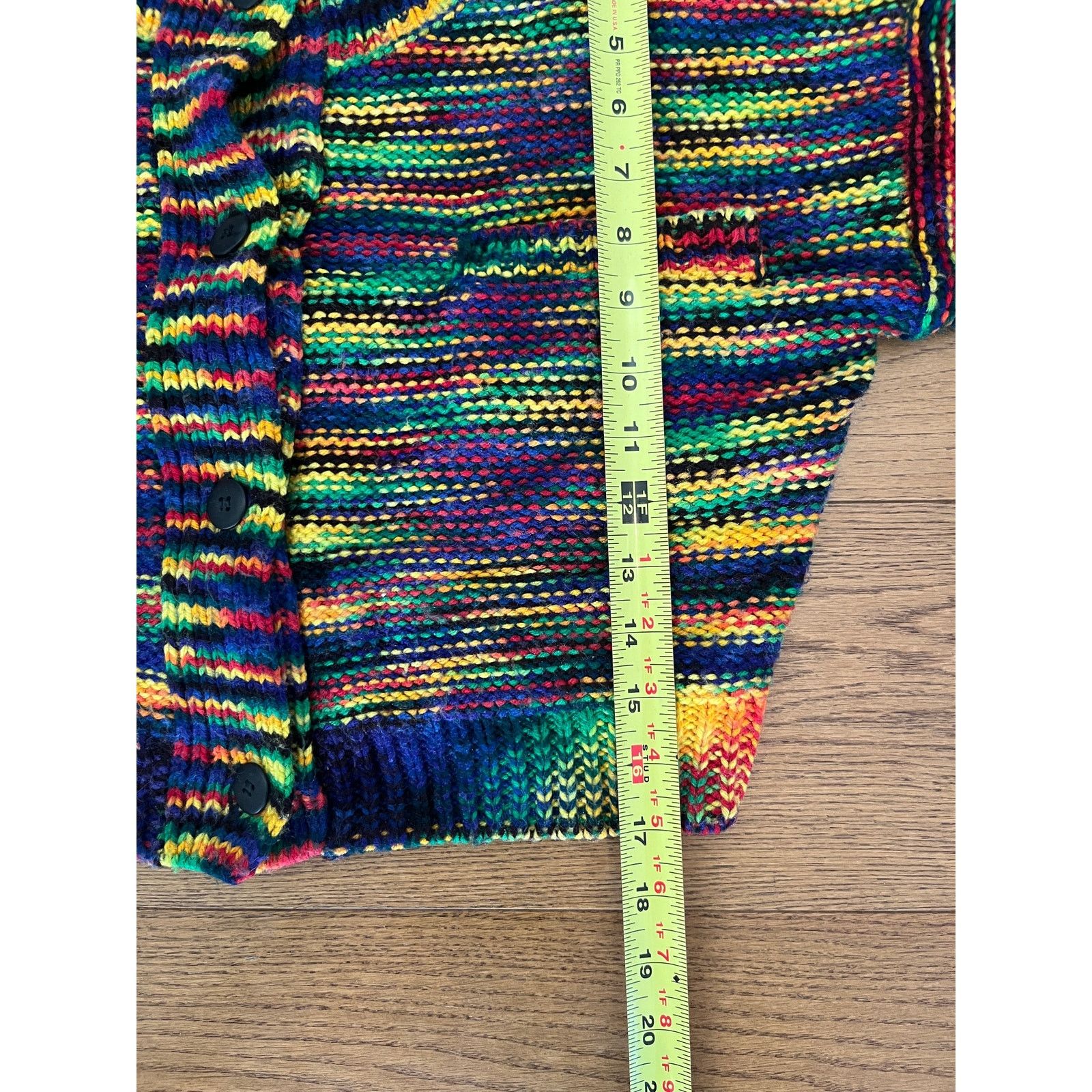 Other Vtg 90s FBE Rainbow Striped Chunky Knit Cardigan Cropped Size M / US 6-8 / IT 42-44 - 6 Thumbnail
