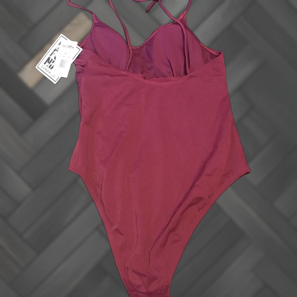 Vintage VINTAGE California Sunshine Bikini Ribbed Maroon Red XL Womens One Piece Bikini Red XS? Size ONE SIZE - 1 Thumbnail