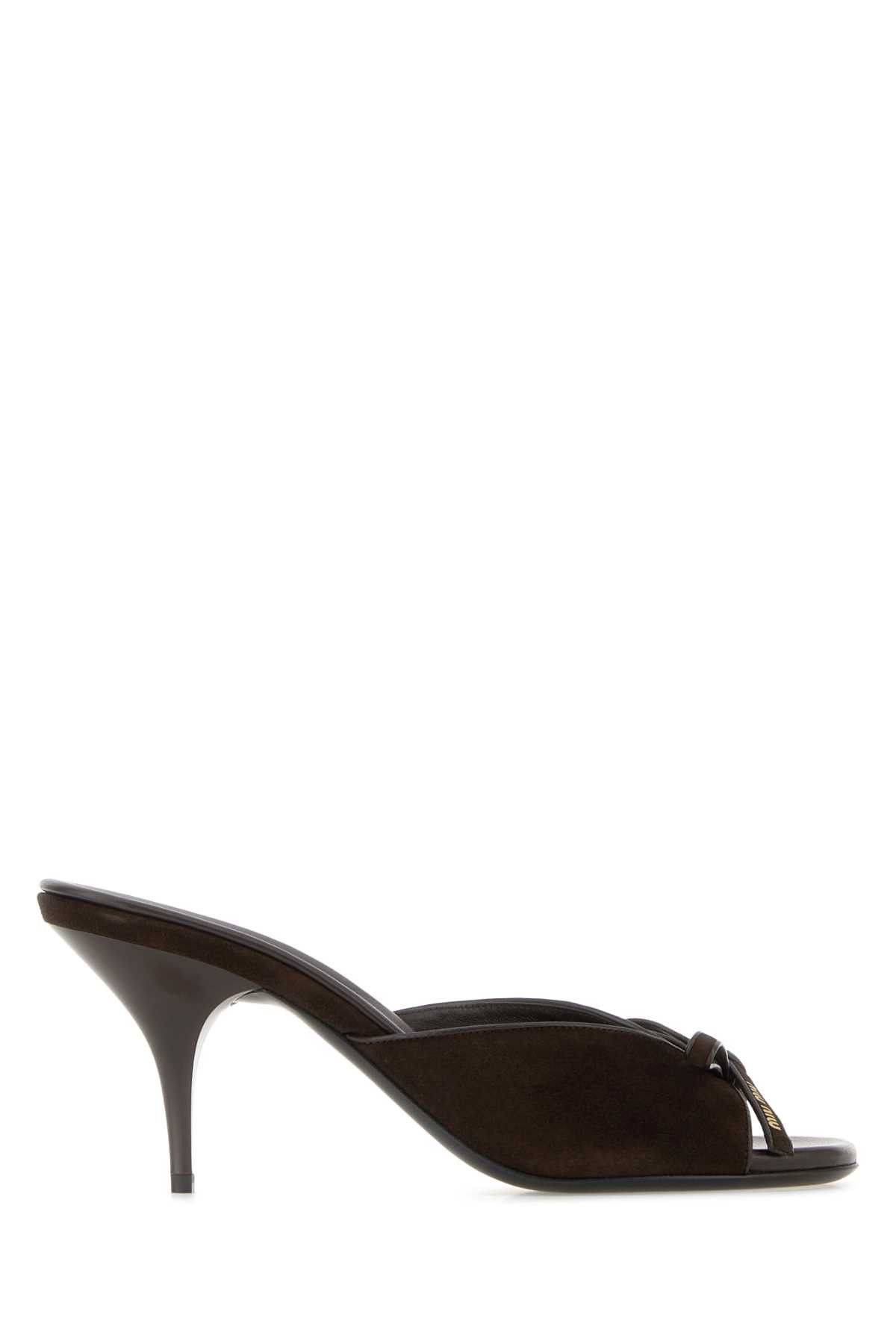Miu Miu Chocolate Suede Leather Mules Size US 10 / IT 40 - 1 Thumbnail