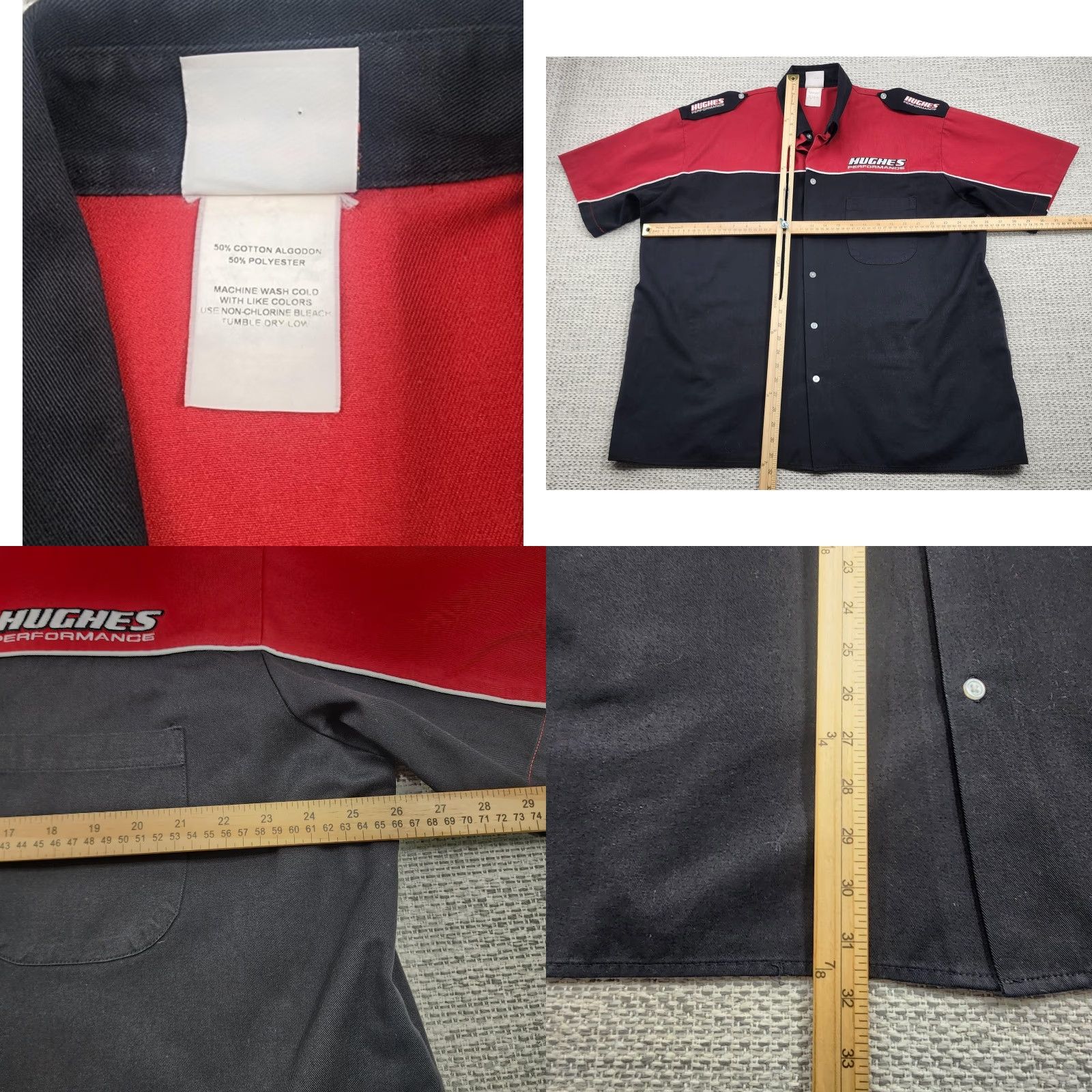 Vintage Hughes Performance Shirt Mens 2XL Red Black Snap Front Pit Crew Work Embroidered Size US XXL / EU 58 / 5 - 8 Thumbnail