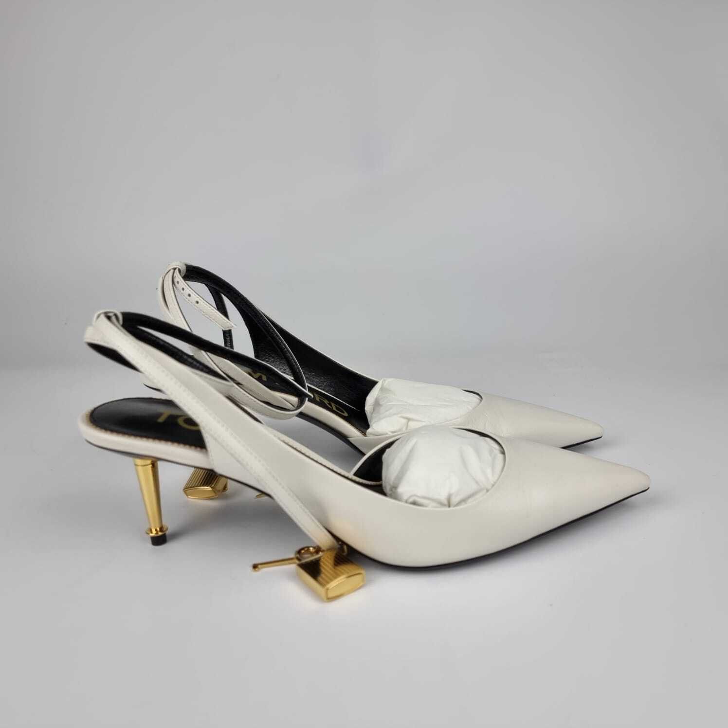 Tom Ford Tom Ford Padlock 55mm White Leather Slingback Pumps New Size US 11 / IT 41 - 5 Thumbnail