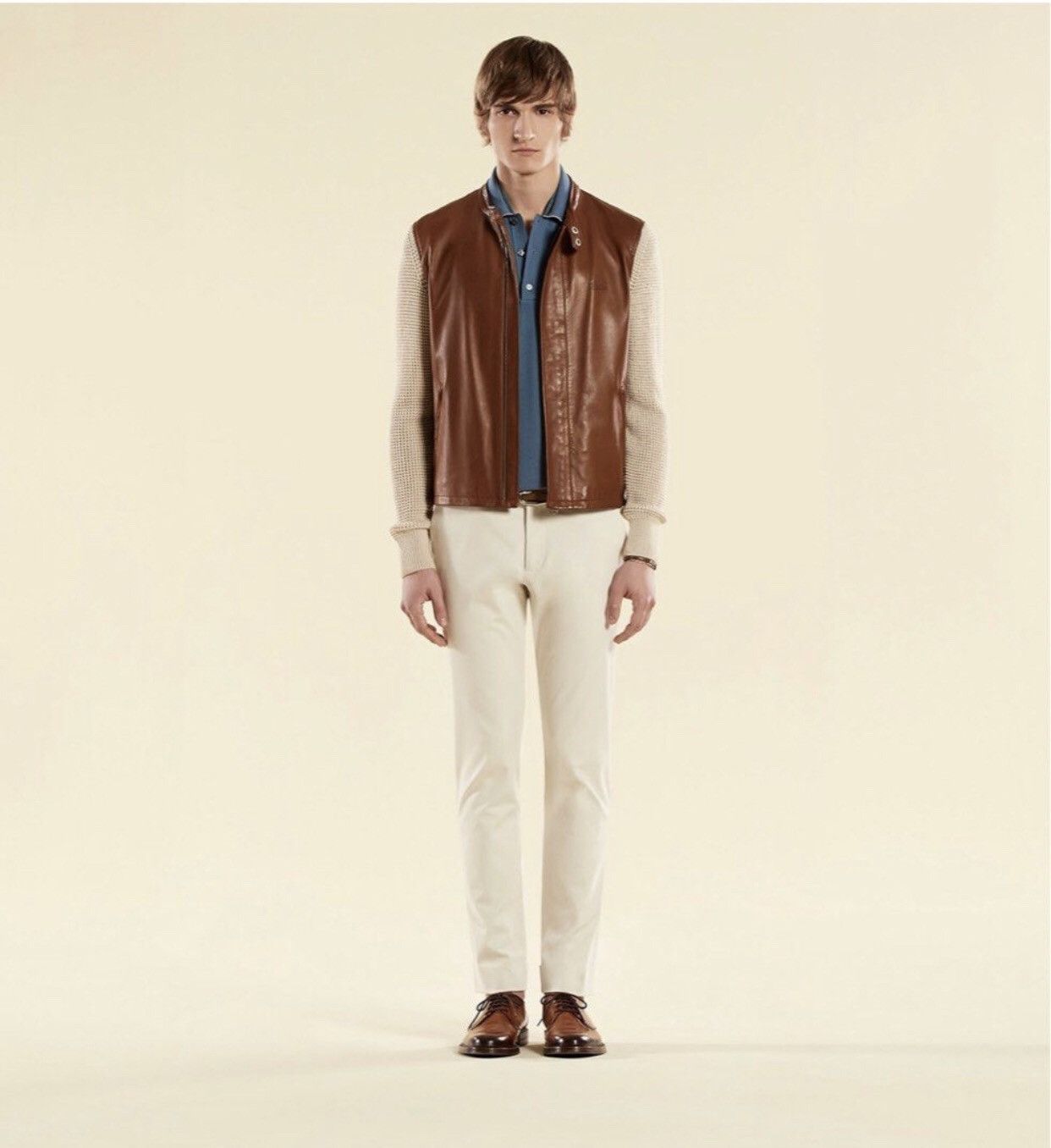 Gucci Authentic Gucci Brown Leather knittes Slevee Long Jacket Size US M / EU 48-50 / 2 - 1 Thumbnail