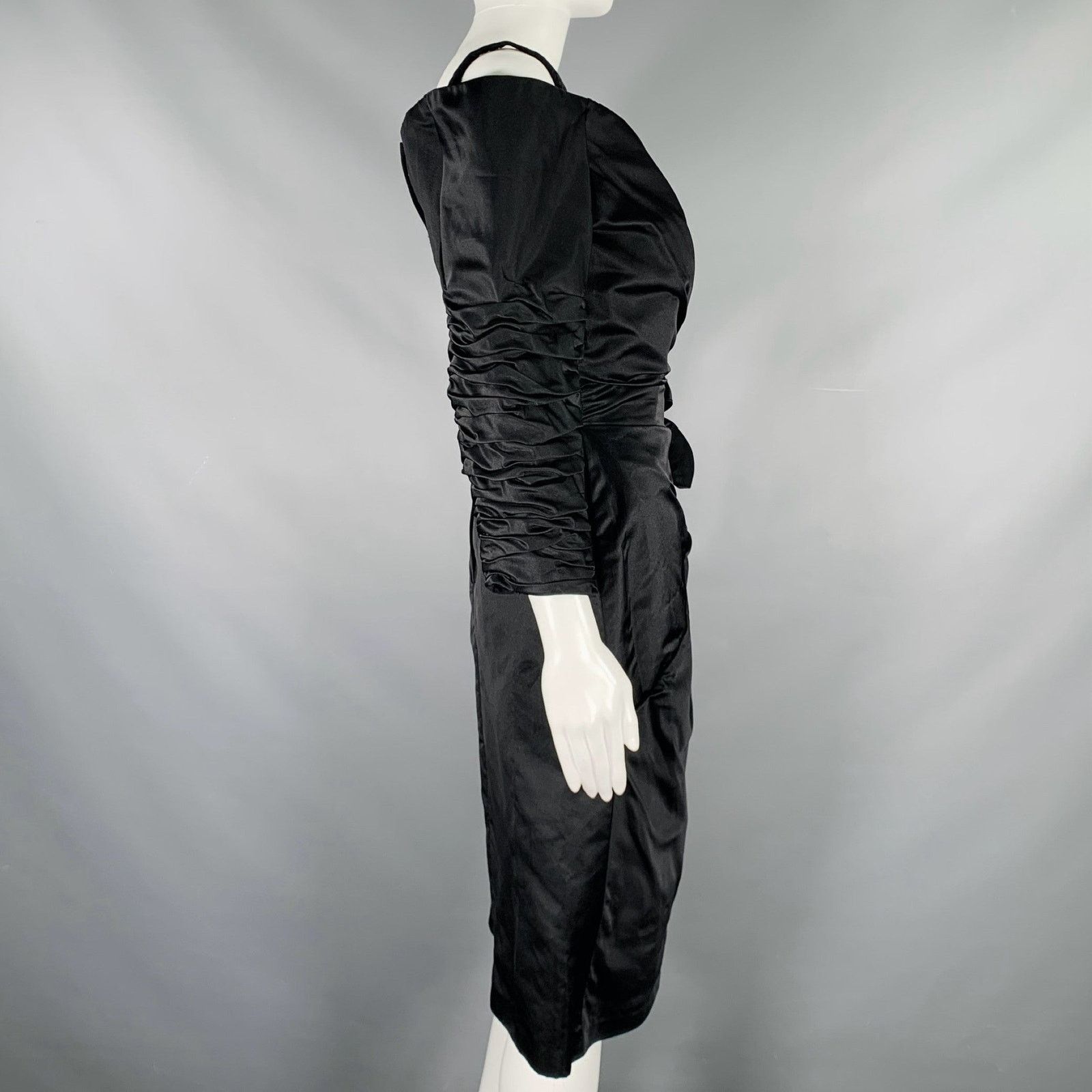 Other Vintage Black Silk Rayon Ruched Off-Shoulder Cocktail Dress Size S / US 4 / IT 40 - 3 Thumbnail