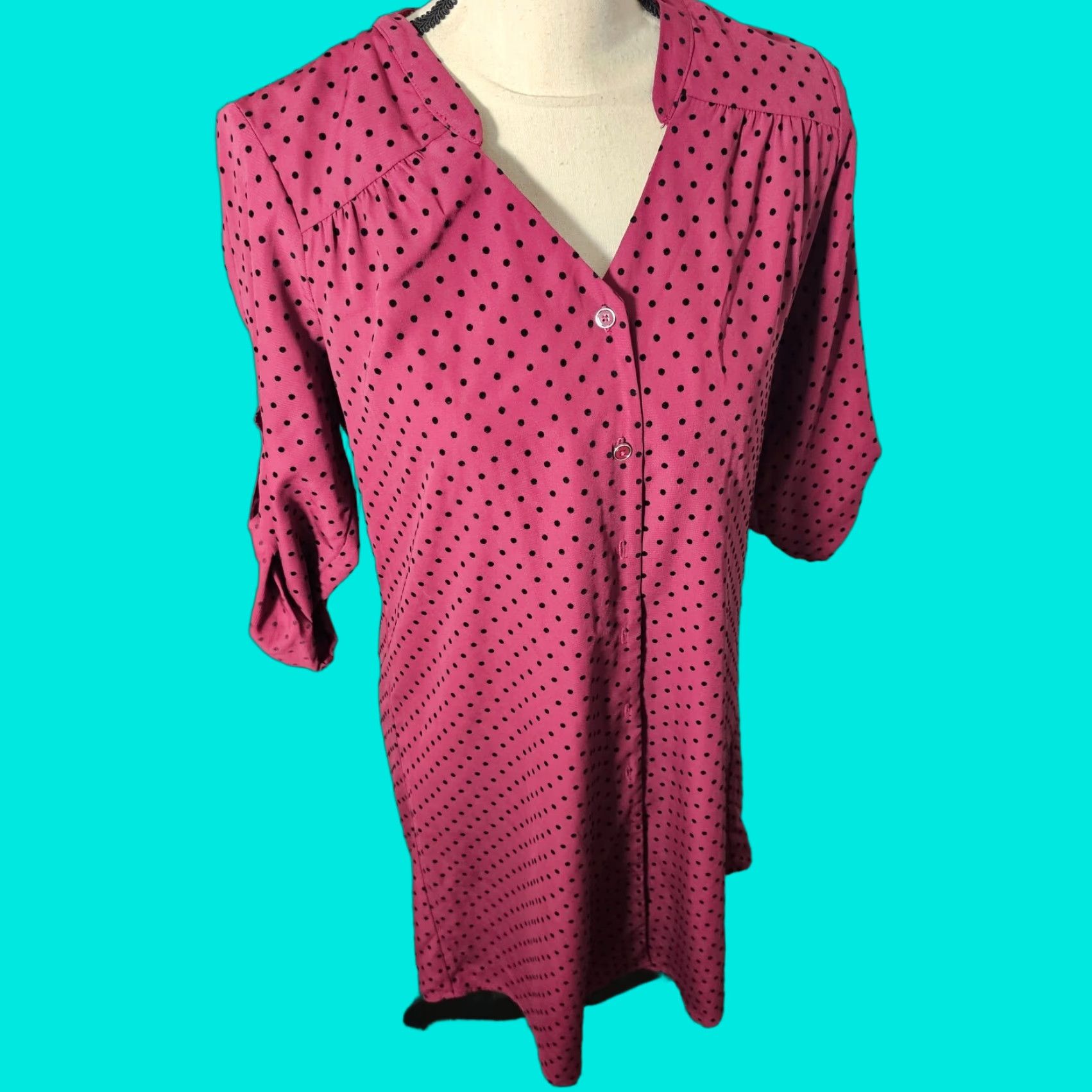 Vintage 41 Hawthorn Women Burgundy Polka Dot Above Knee Button Up Dress XS - 3/4 Sleeve, V-Neck, Belted, Short Dress, Regular, Fall Spring Summer, Women Size XS / US 0-2 / IT 36-38 - 1 Thumbnail