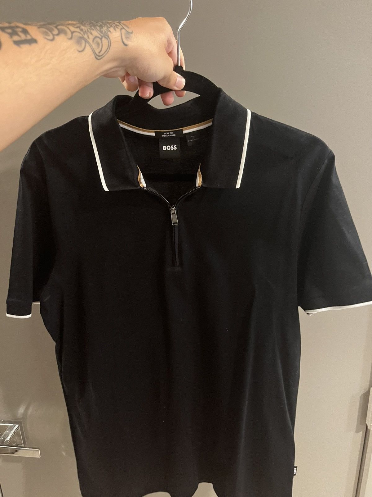 Hugo Boss Hugo Boss Zip Polo Black Slim Fit Mercerised Tee Size US M / EU 48-50 / 2 - 1 Thumbnail