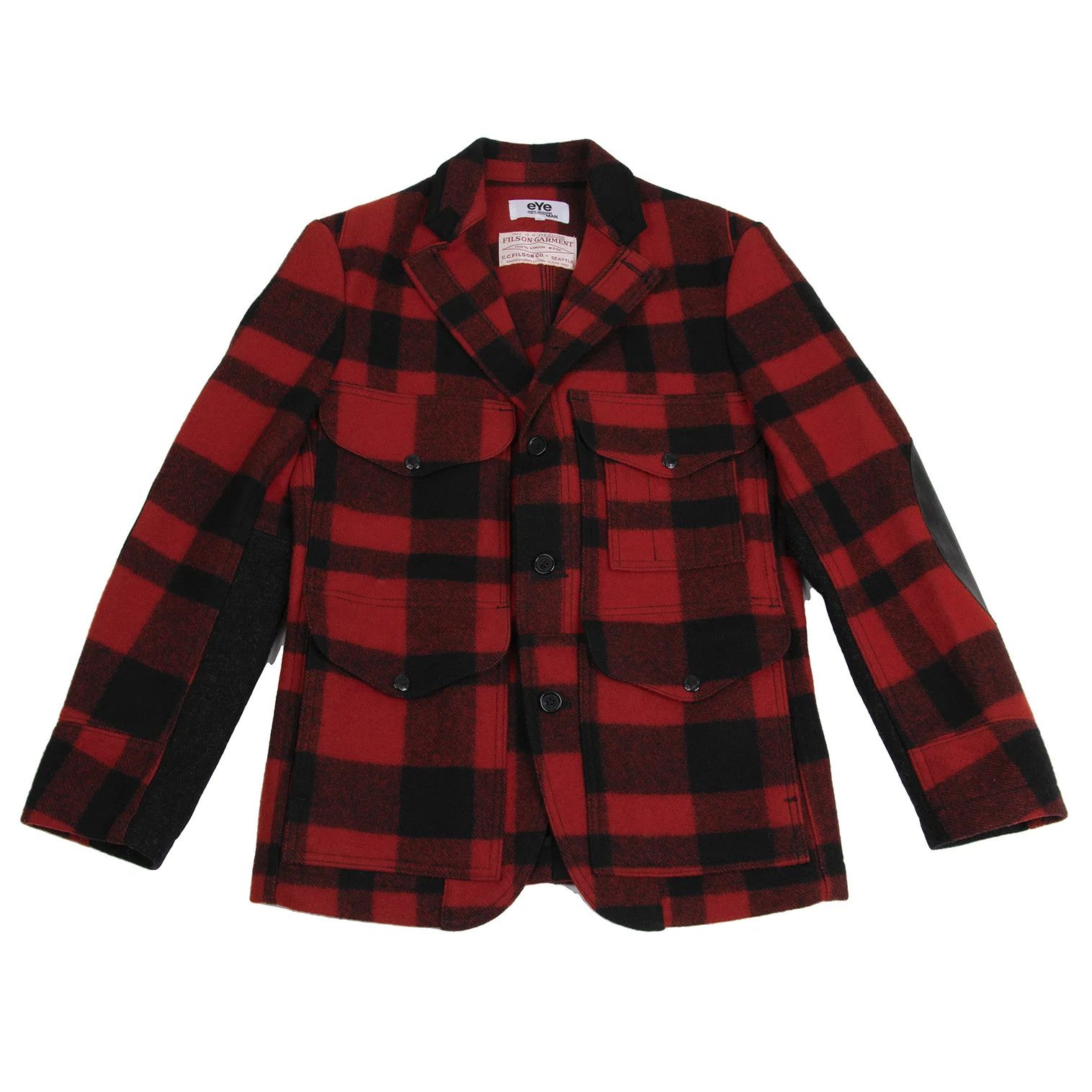 Junya Watanabe Red and Black Gingham Check Leather Elbow Patch Jacket Size US S / EU 44-46 / 1 - 1 Thumbnail