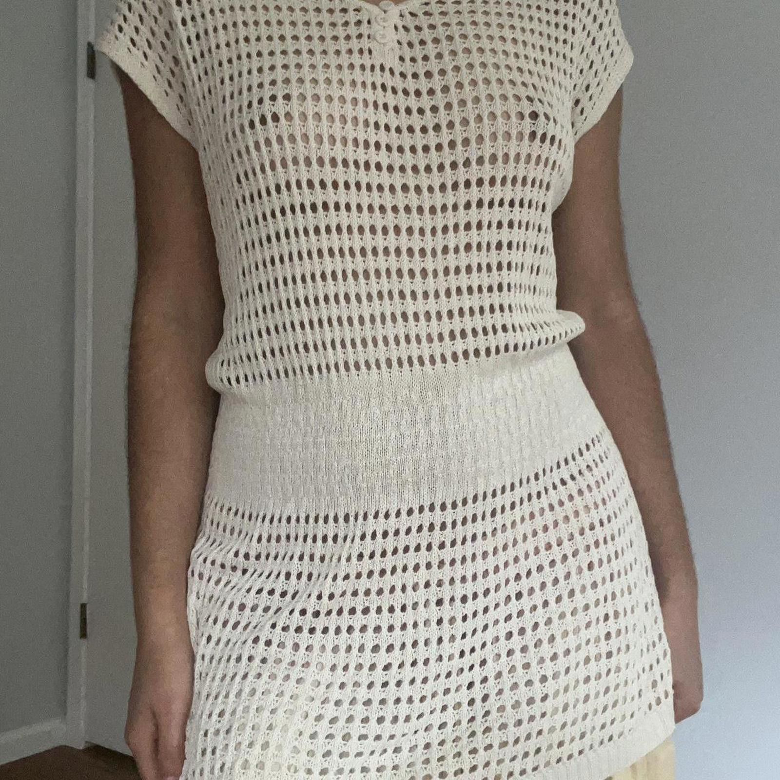 Paradise White knitted short sleeve dress top #knitwear Size L / US 10 / IT 46 - 6 Thumbnail