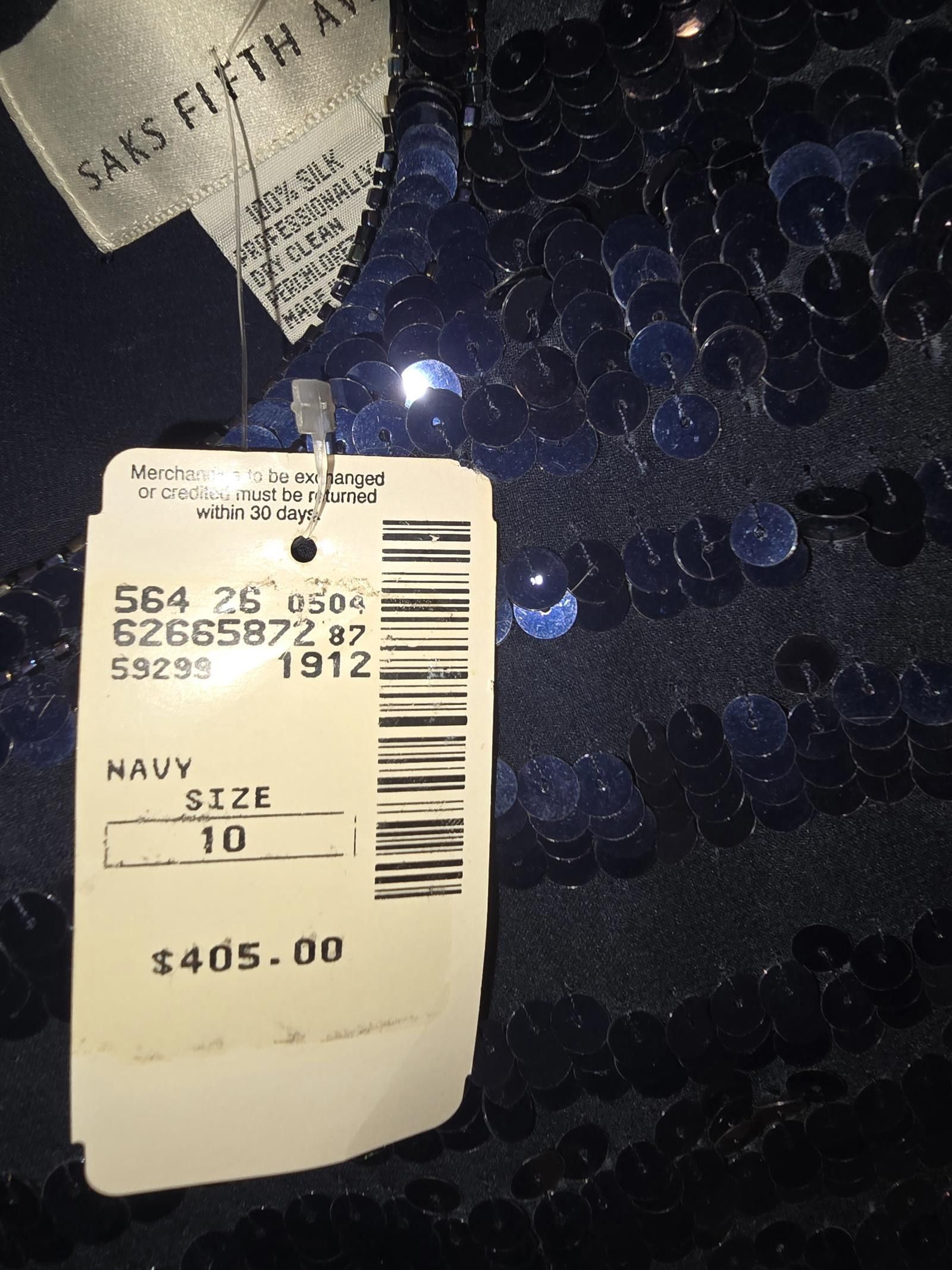 Saks Fifth Avenue Saks Fifth Avenue Navy Silk Sequin Dress - Size 10 Size L / US 10 / IT 46 - 3 Thumbnail