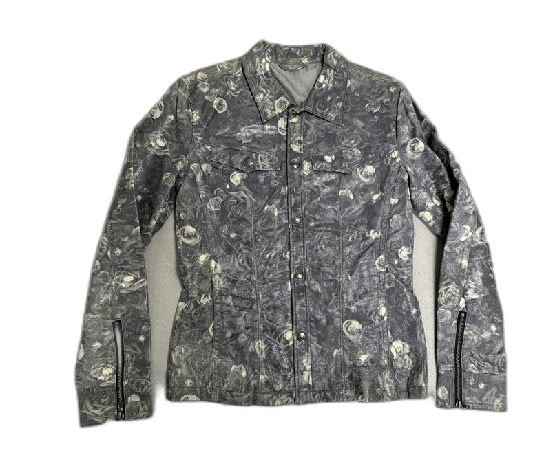 Vintage Floral Print Leather Jacket
