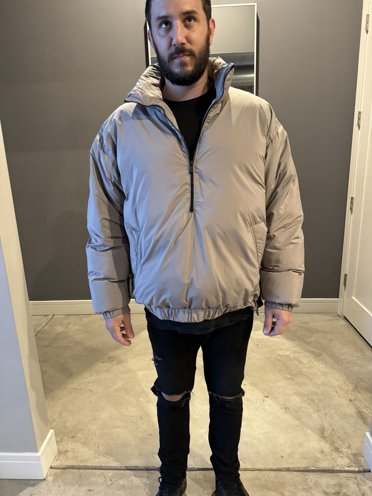 image of Essentials Taupe Pullover Jacket in Beige, Men's (Size Large)