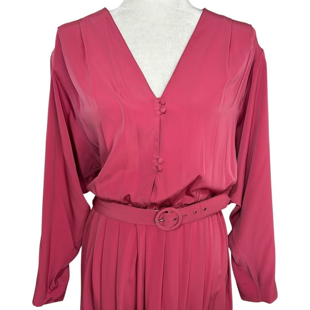 Other Vintage 80s Willi Of California Pink V-Neck Long Sleeve Dres Size XXL / US 16-18 / IT 52-54 - 3 Thumbnail