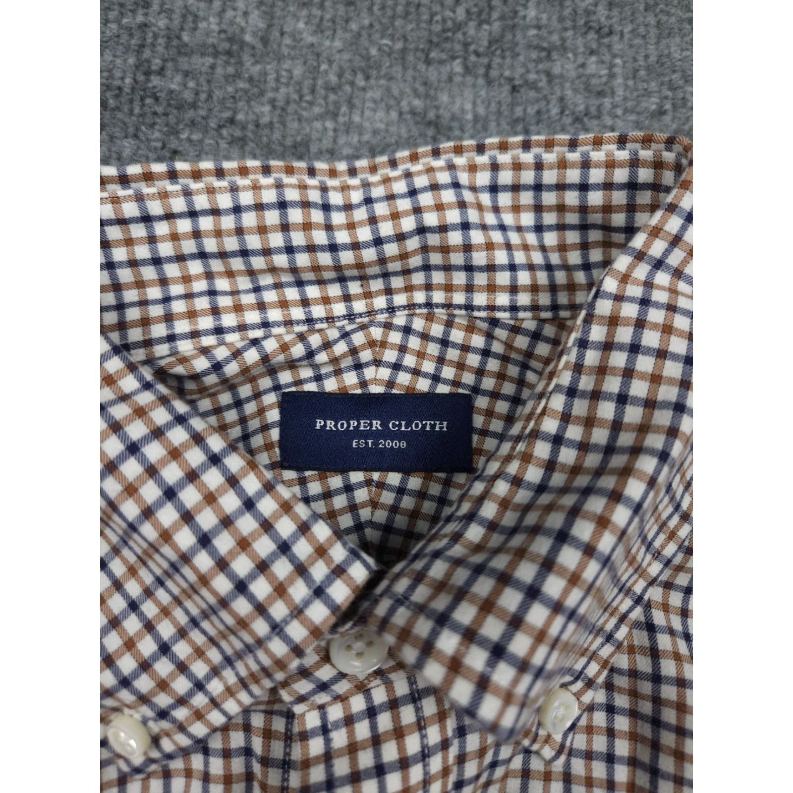 Proper Cloth Proper Cloth Men’s Dress Shirt Beige Check Oxford Cotton Crowder Shirt Size 46R - 4 Thumbnail