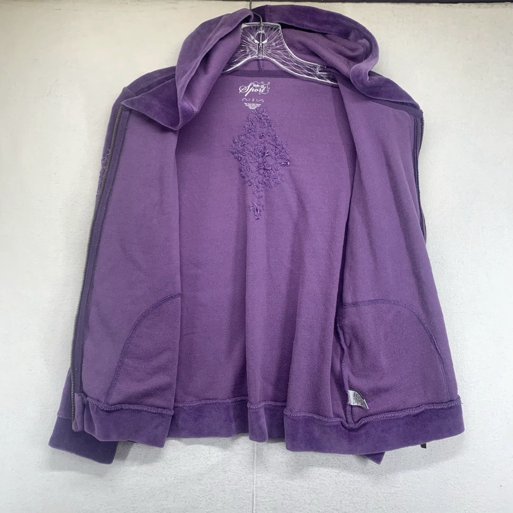 Vintage Style&co. Women's Purple Floral Hoodie Petite Small Full Zip Lightweight Casual 90s Outdoor Size S / US 4 / IT 40 - 2 Thumbnail
