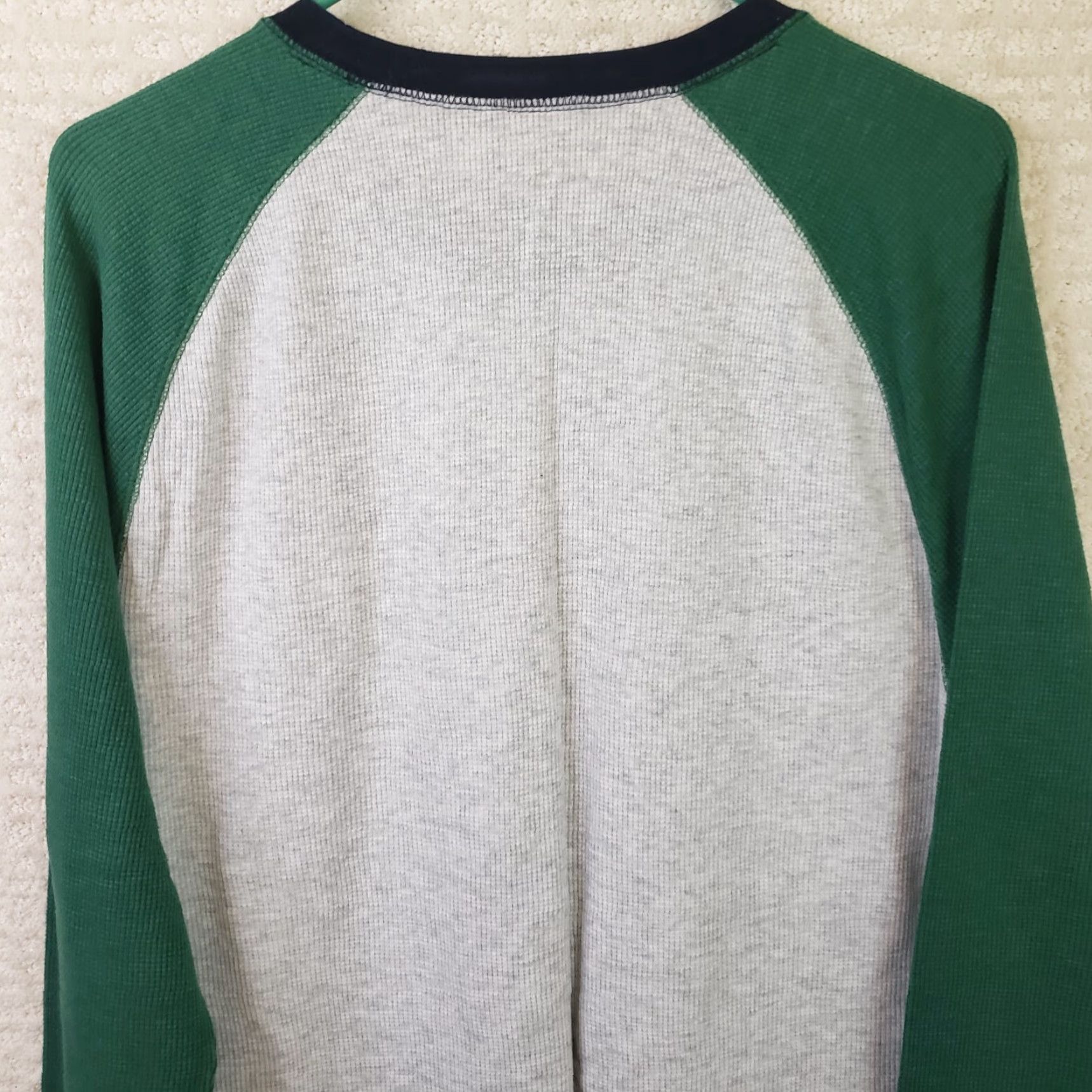 Old Navy Old Navy Shirt Men's L Gray Green Waffle Knit Thermal Crew Neck Long Sleeve Baseball Style T-shirt Size US L / EU 52-54 / 3 - 7 Thumbnail