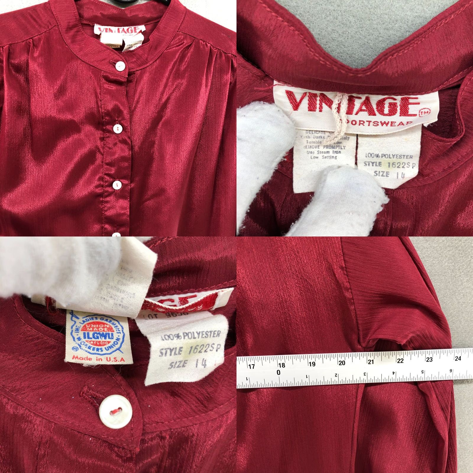 Vintage VTG Nightgown Womens L Satin Pajama Long Sleeve Red Union Made 1970s Vintage Nightgown Lounge Pajama Red Satin US Made Womens L Size L / US 10 / IT 46 - 8 Thumbnail