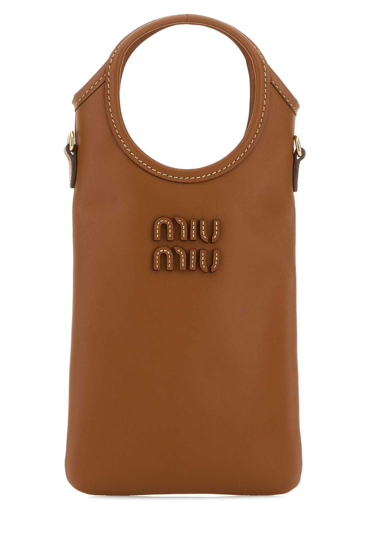 Miu Miu Caramel Leather Phone Case Size ONE SIZE - 1 Thumbnail