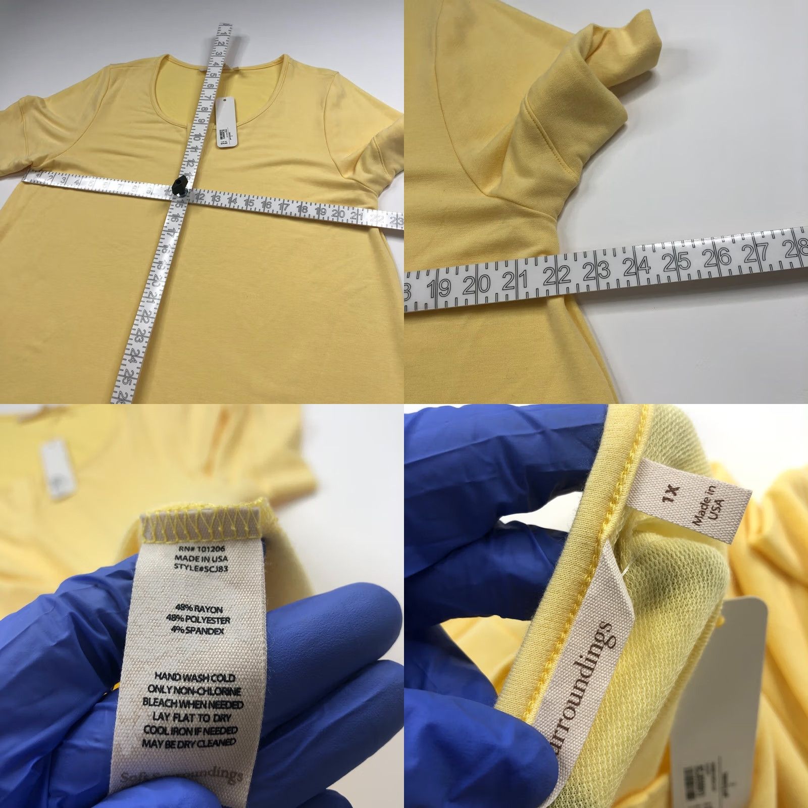 Soft Surroundings Soft Surroundings Portia Top Pullover 1X Yellow Yellow Solid 3/4 Sleeve Round Neck Blouse Womens Plus Casual, Travel 9.25 Size XL / US 12-14 / IT 48-50 - 8 Thumbnail