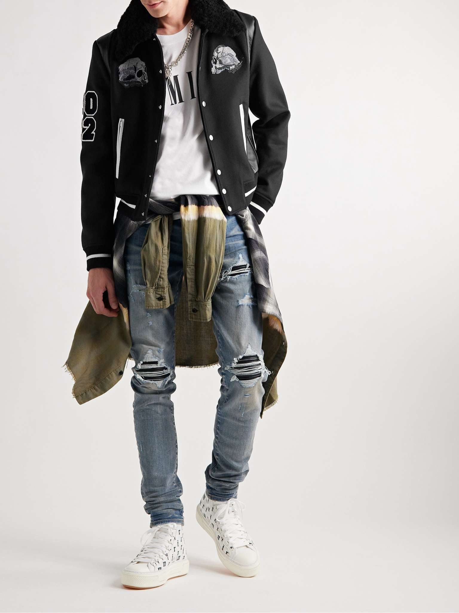 Amiri × Wes Lang o1w1db11224 Leather-Trimmed Wool-Blend Twill Varsity Jacket Size US XL / EU 56 / 4 - 2 Thumbnail