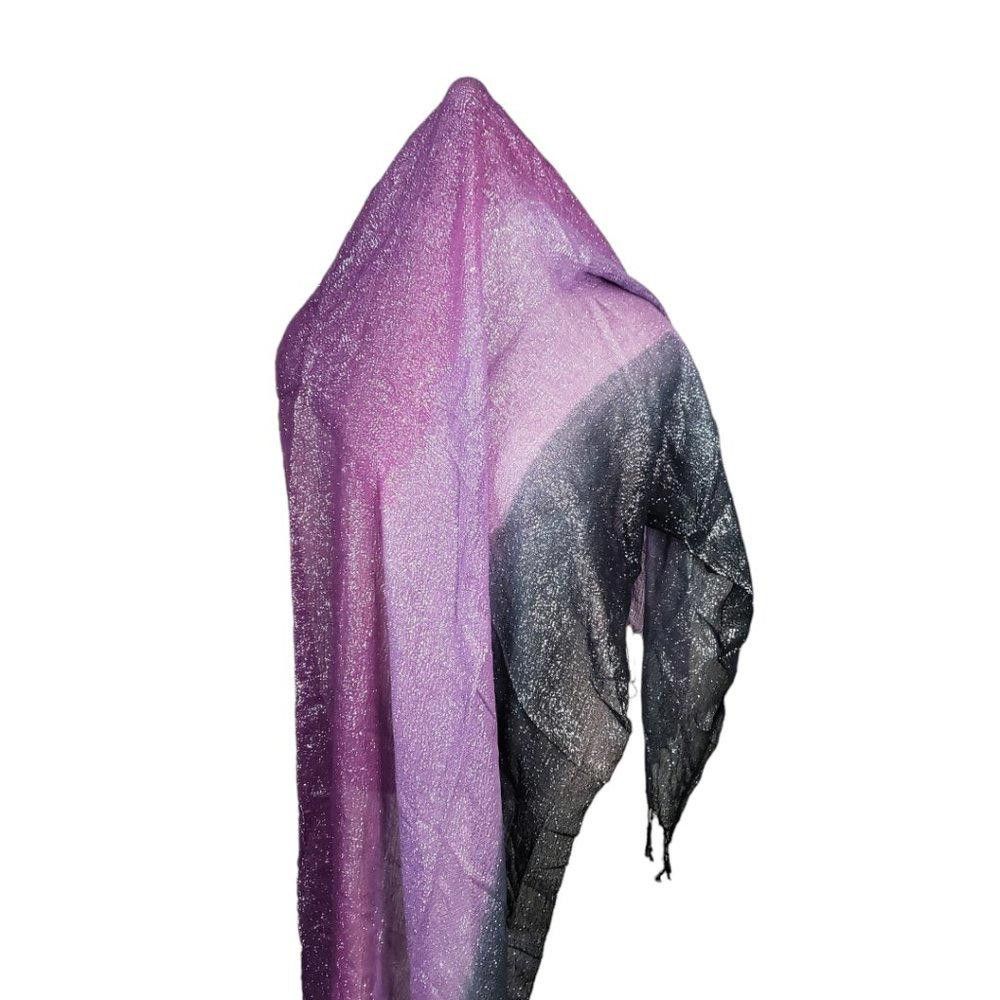Designer CT840 Purple & Black Shimmer Fringed Ladies Wrap Size ONE SIZE - 5 Thumbnail