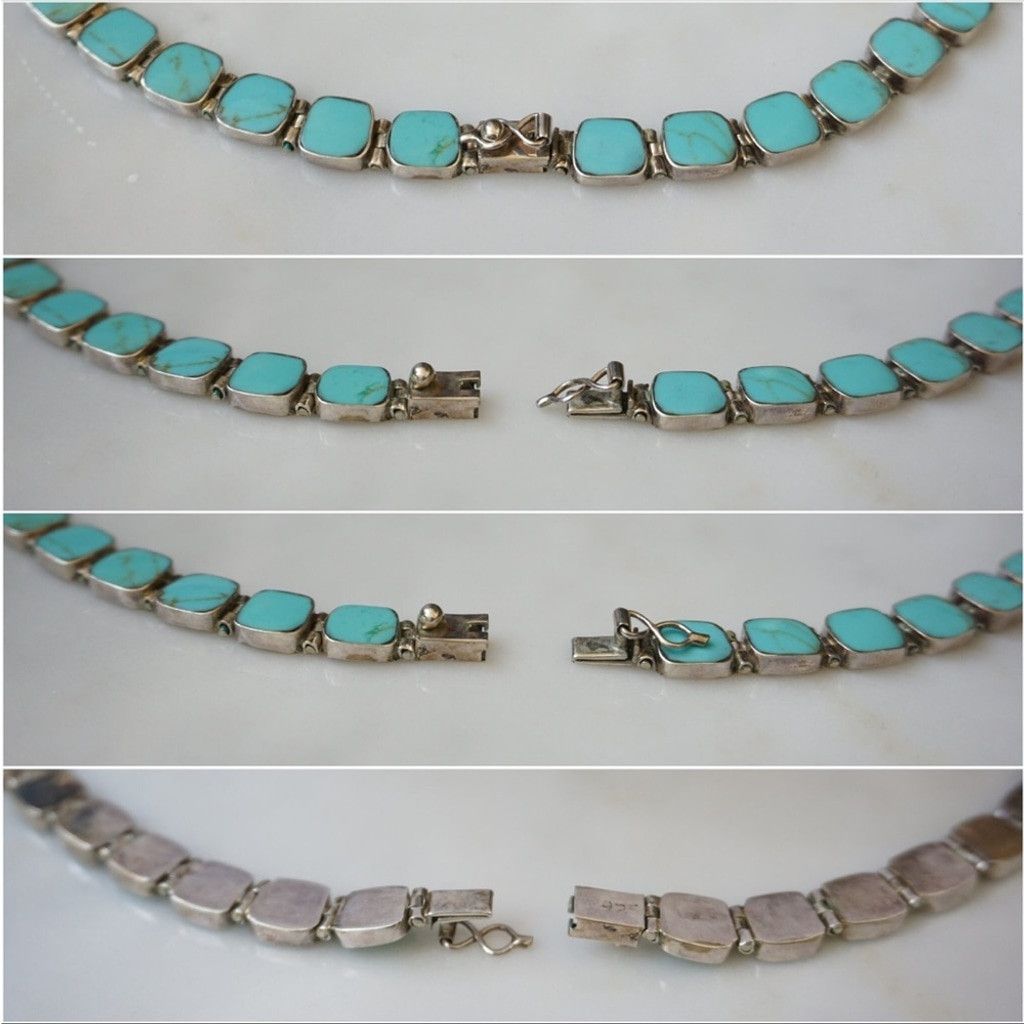 Vintage Vintage Chilean Turquoise 925 silver earrings and necklace Size ONE SIZE - 5 Thumbnail